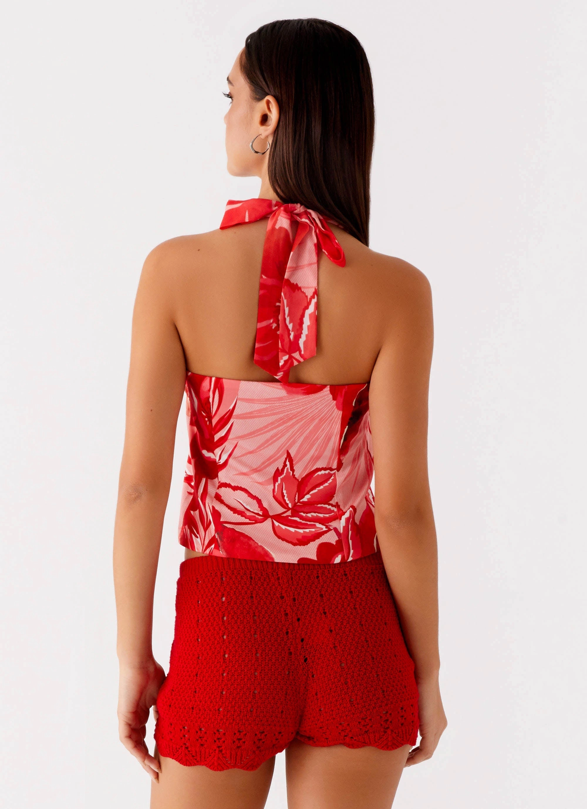 Soft Material Airflow Optimized Weave Lets Pretend Halterneck Top - Sicily Sunsets Print