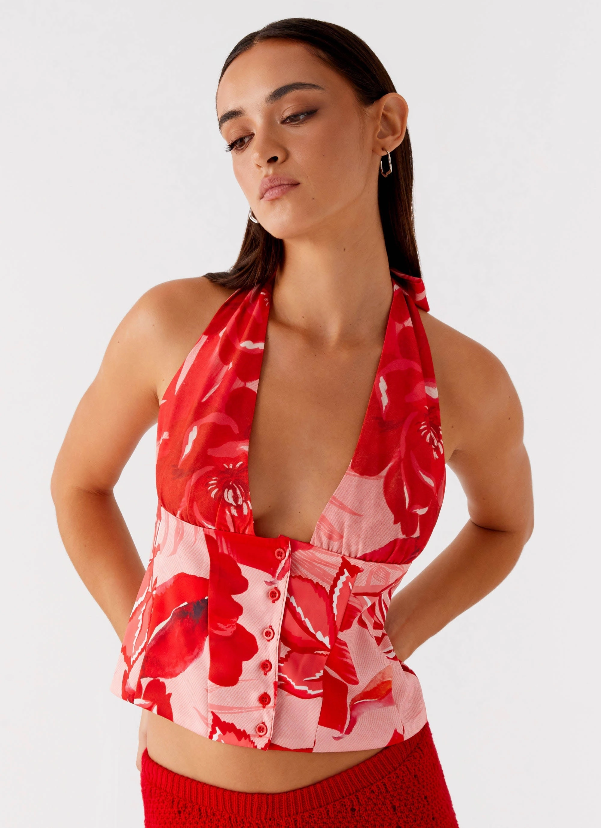 Odor Control Technology Lets Pretend Halterneck Top - Sicily Sunsets Print