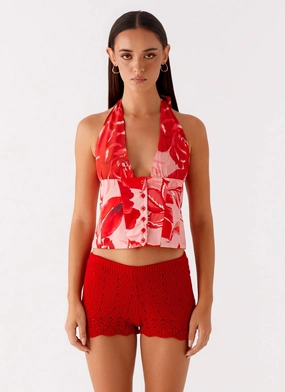 MultiPanel Design Lets Pretend Halterneck Top - Sicily Sunsets Print Lets Pretend Halterneck Top - Sicily Sunsets Print Quick Access Slit Zero Waste Cut Pattern