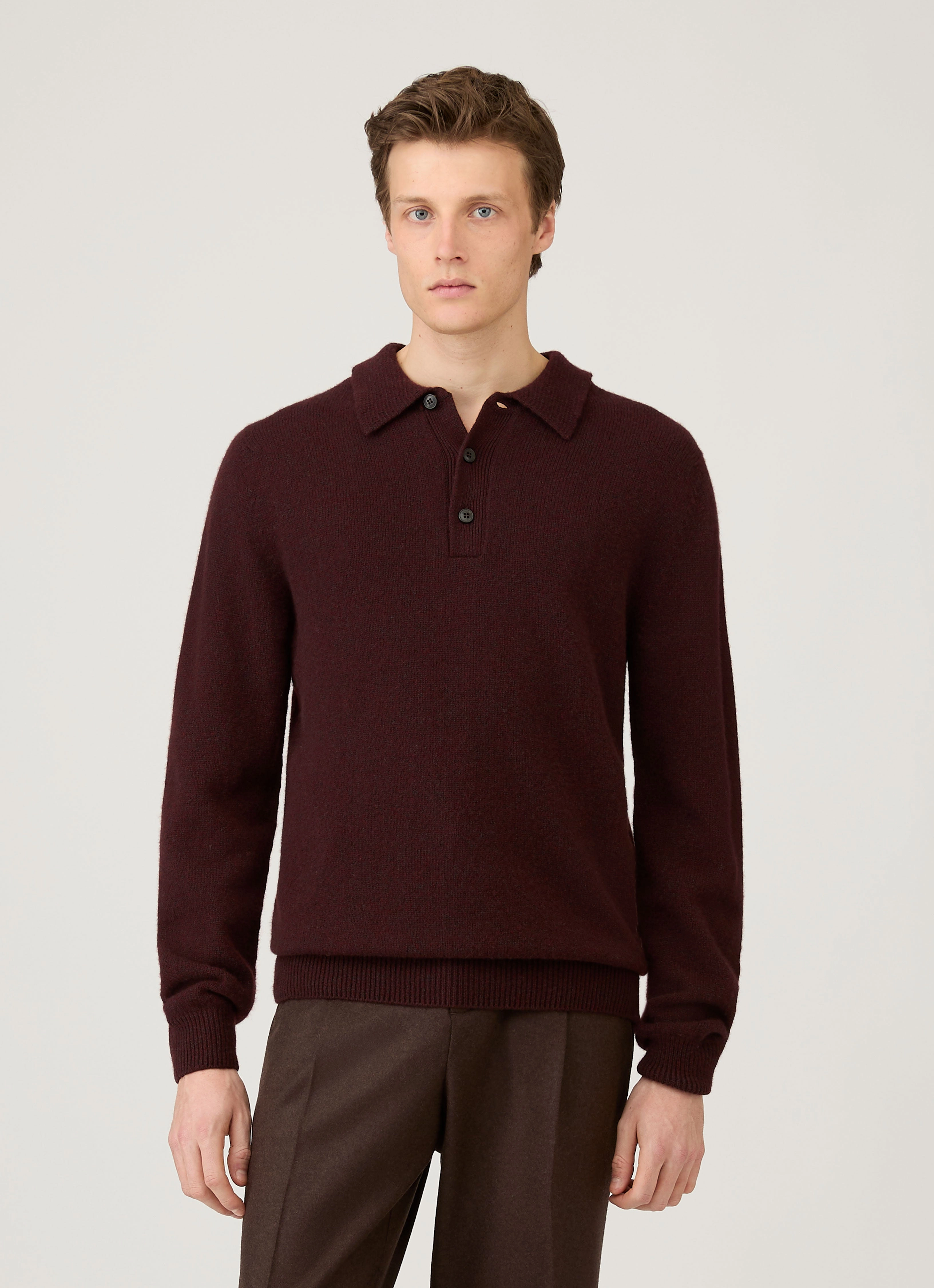 Chill Outfit Men's Lambswool Polo Shirt in Bakelite Twist