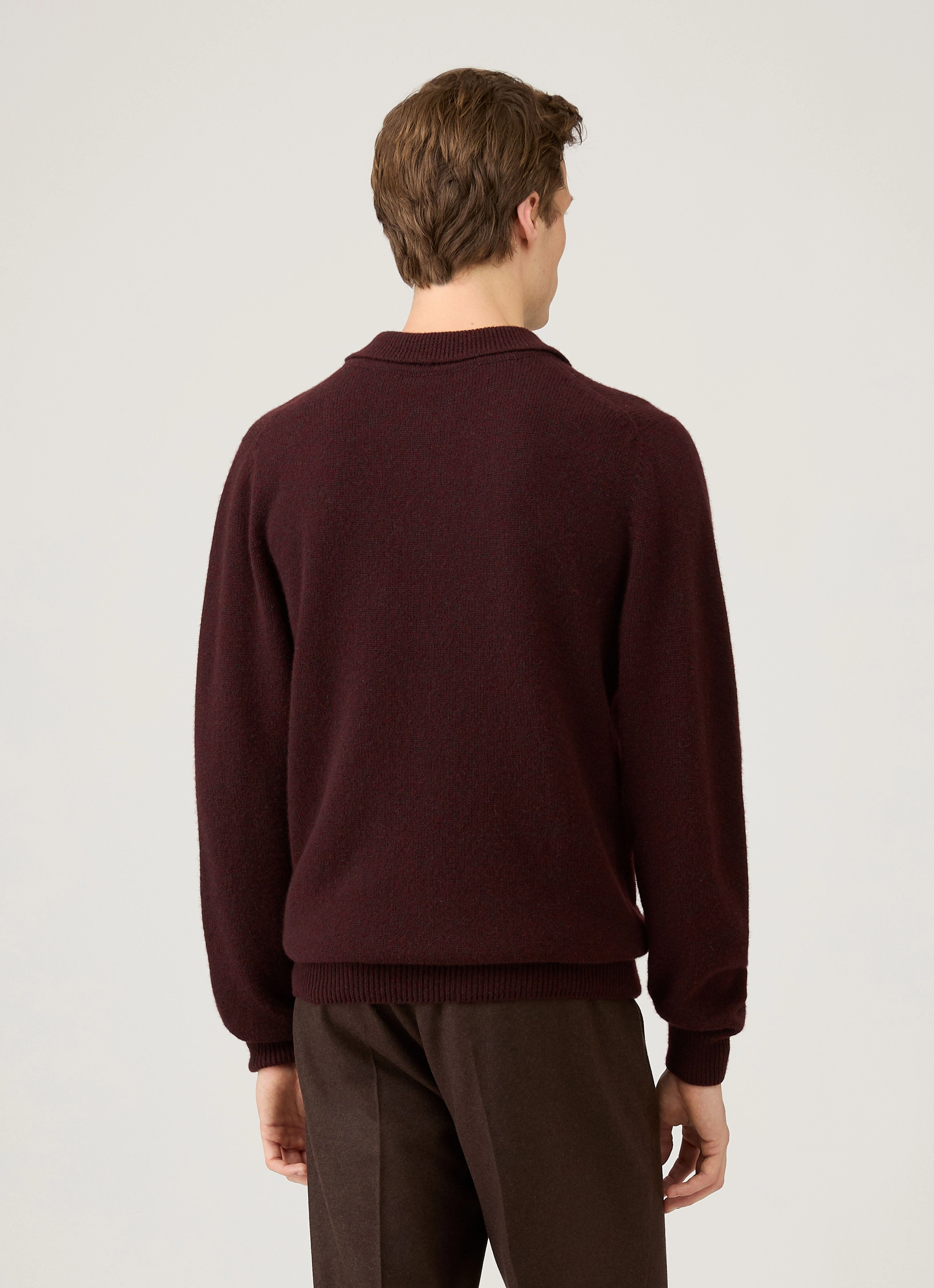 Men's Lambswool Polo Shirt in Bakelite Twist Flatlock stitching Active Wearable