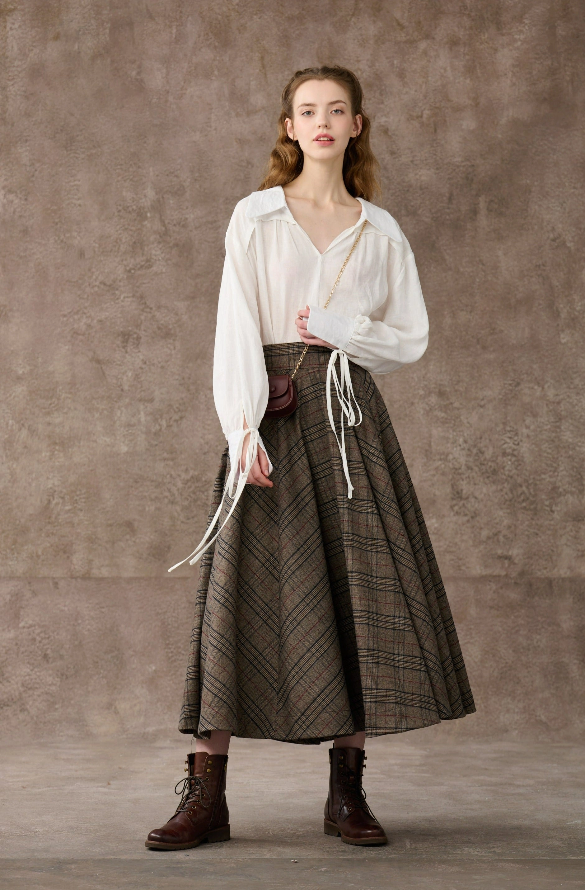Abrasion resistant Anytime Outer Fit the Great Perhaps 2 | Tartan Wool Skirt in brown