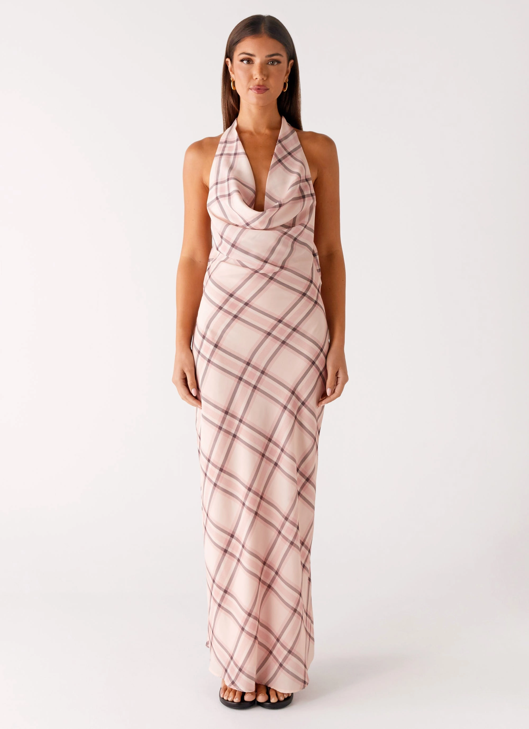 Mood Flex Natural Silhouette Muse Maxi Dress - Pink Check