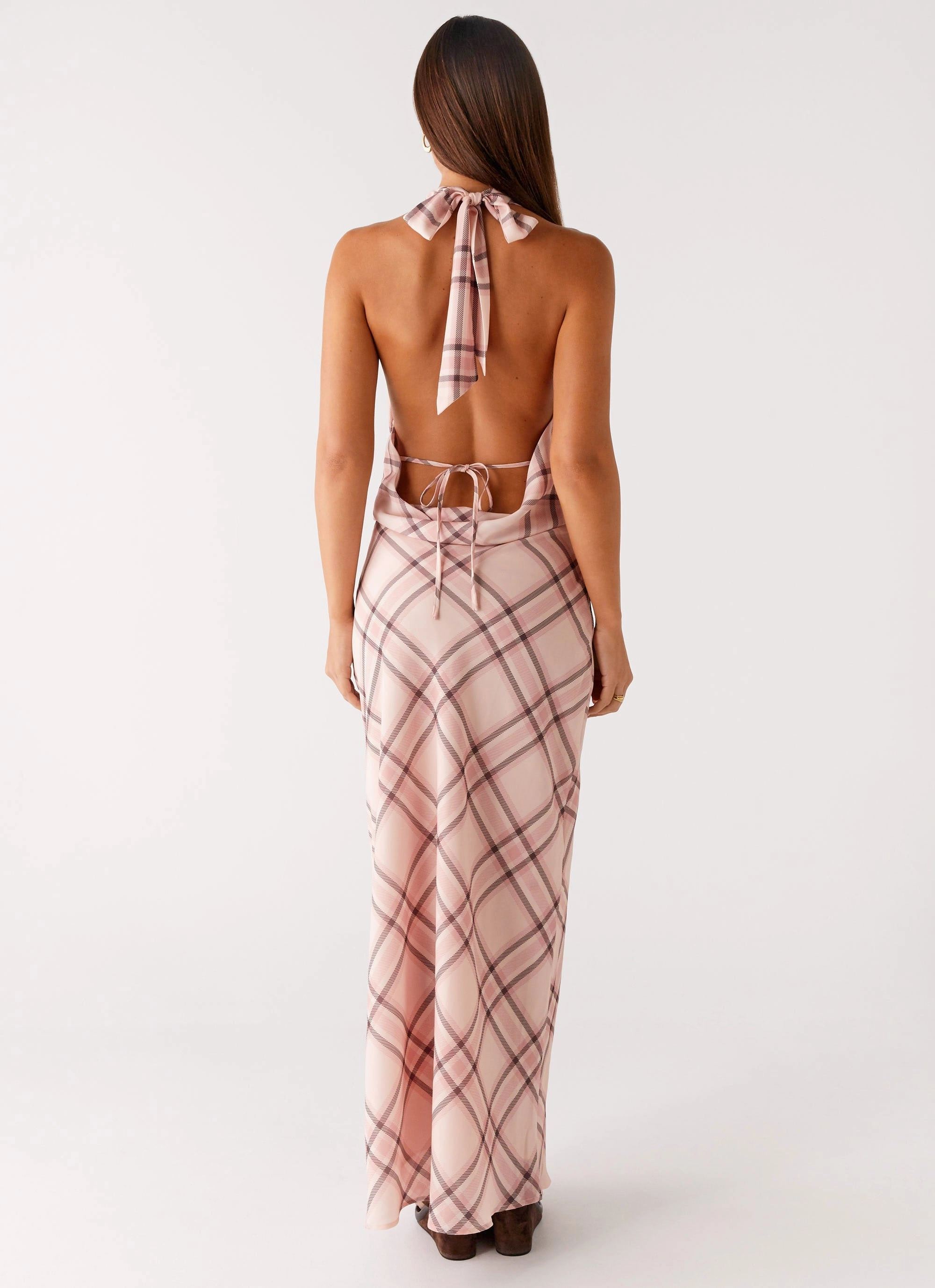 Muse Maxi Dress - Pink Check Hidden Zipper Quick Layer