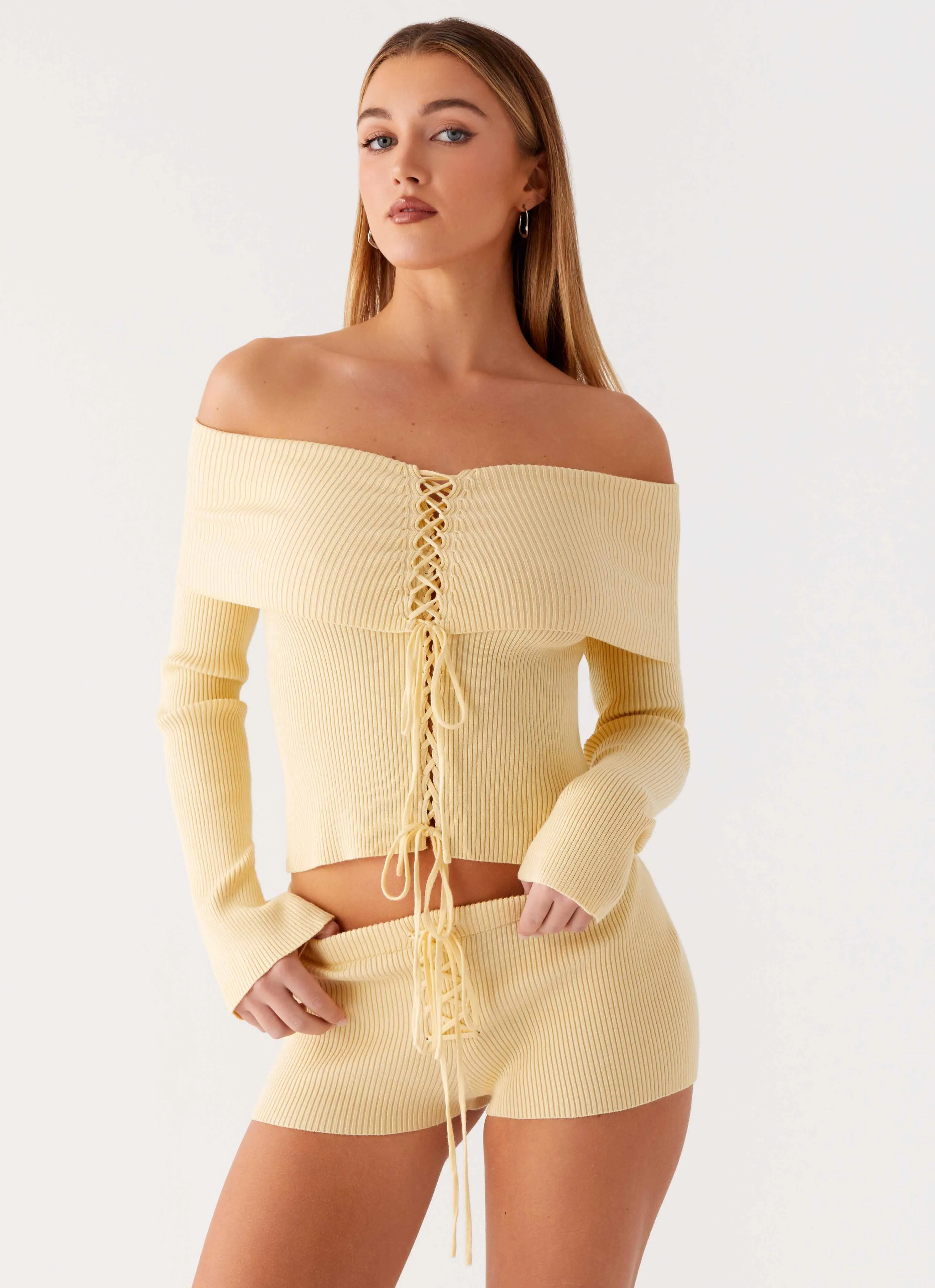 All Purpose Fit No Bunching Muted Muse Knit Mini Short - Yellow