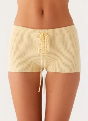 Muted Muse Knit Mini Short - Yellow Stay Dry No Sagging Durable Twill Muted Muse Knit Mini Short - Yellow
