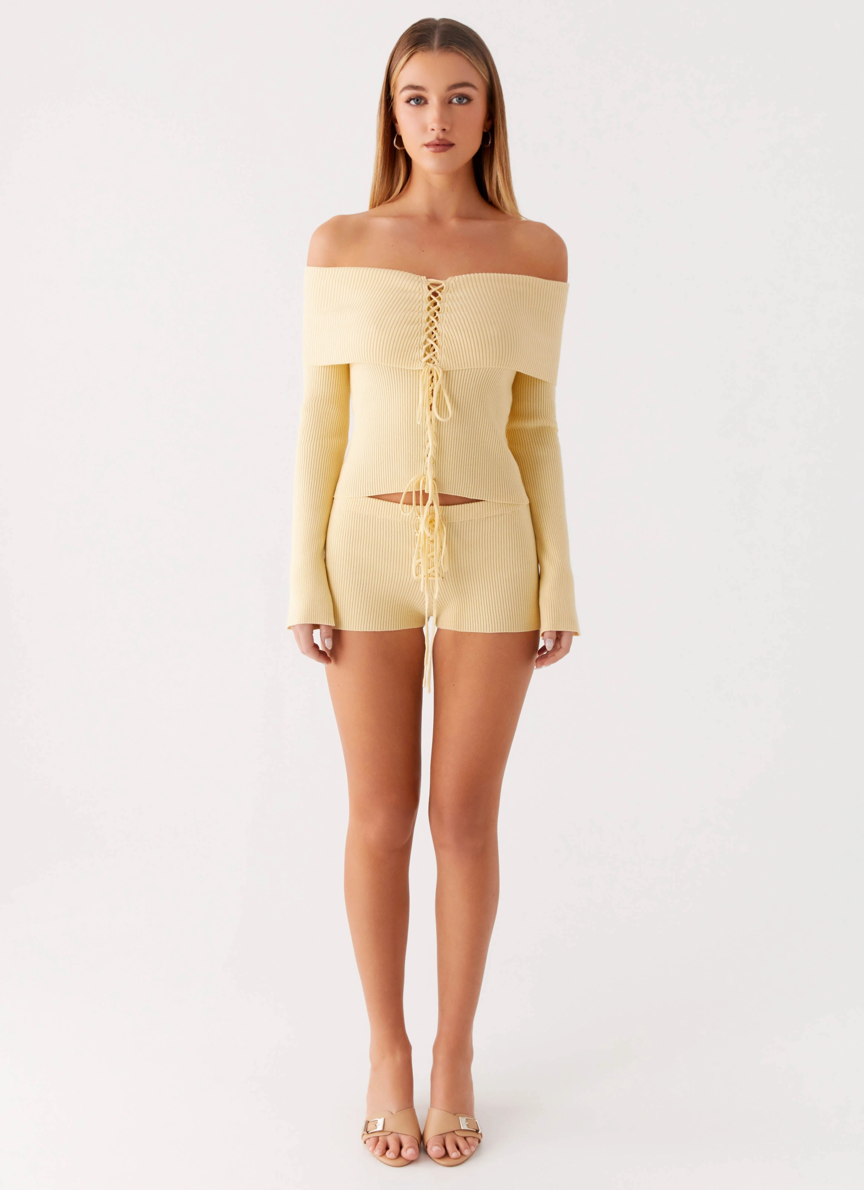 Thermal Insulation Layer Muted Muse Knit Long Sleeve Top - Yellow