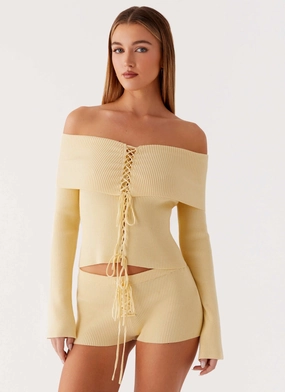 Muted Muse Knit Long Sleeve Top - Yellow LowProfileStitching SoftTouch Chic Look Muted Muse Knit Long Sleeve Top - Yellow