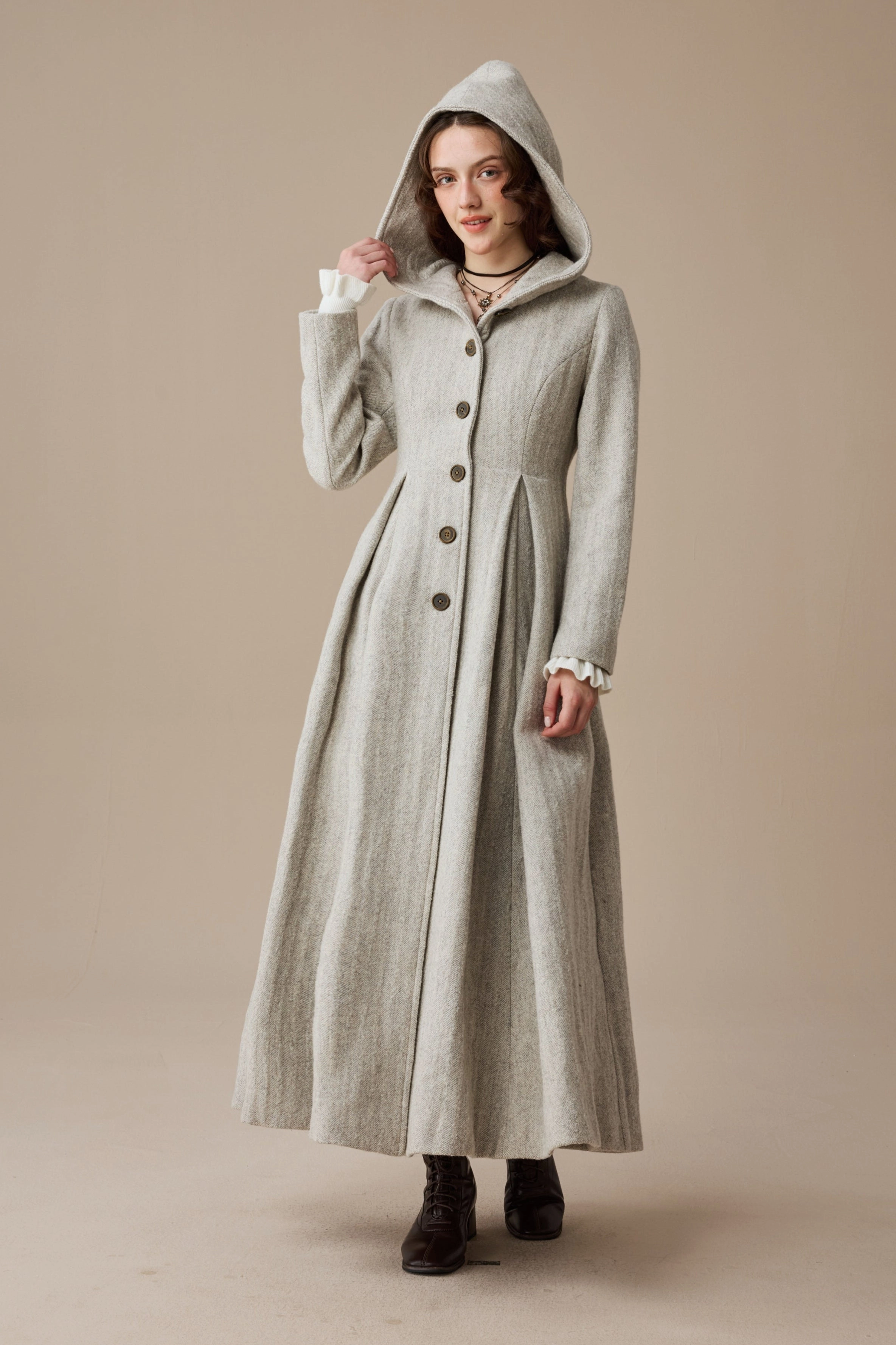 My Fair Lady 26 | Hooded Wool Coat Asymmetric-Neck Rural Charm