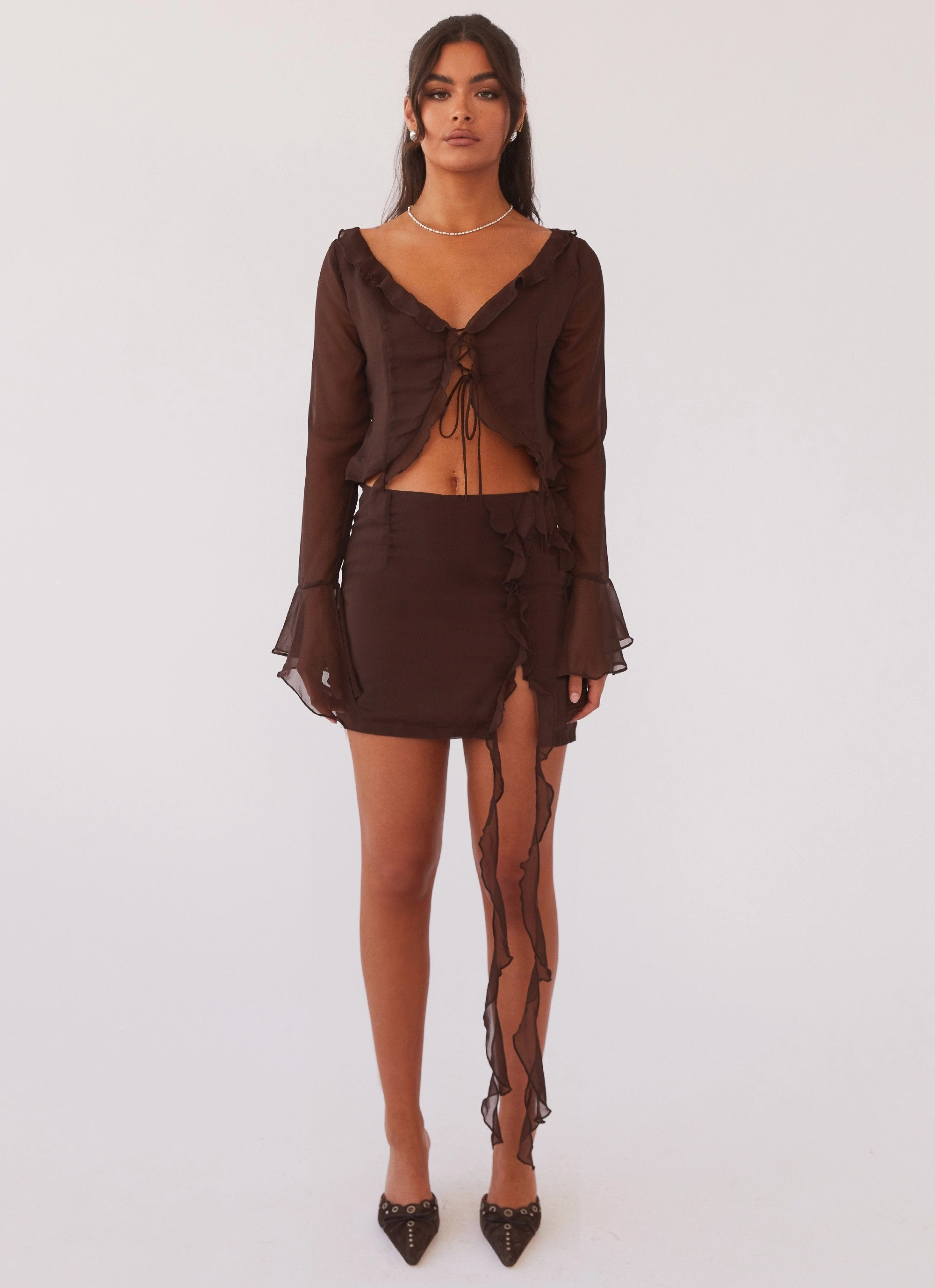 My Favourite Part Mini Skirt - Dark Mocha Reflective details