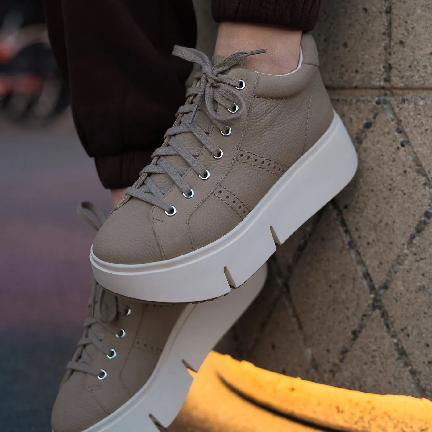 NAKED FEET - ESSEX in GREIGE Platform High Top Sneakers