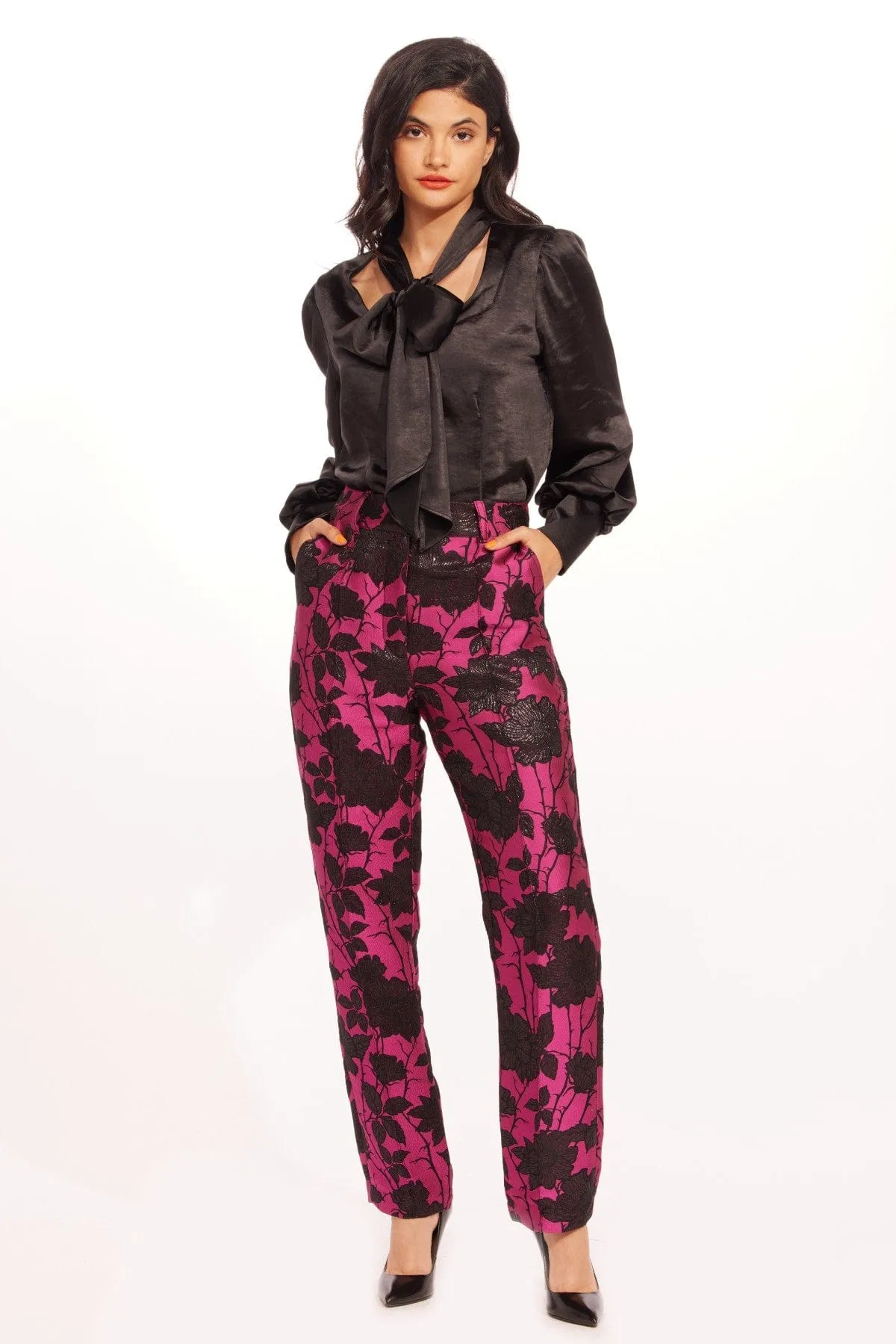 Nash Pants-Flamenco Rose Plaid detail Sleek Comfort