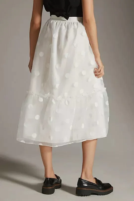 Outfit Vibes Flexible Comfort Tulle Midi Skirt - Snowflake Dot