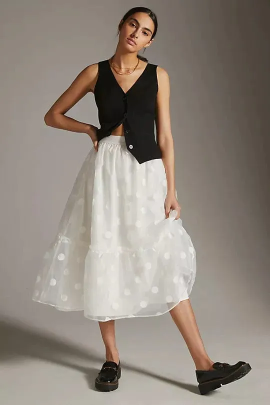 Smart Texture Soft Movement Tulle Midi Skirt - Snowflake Dot