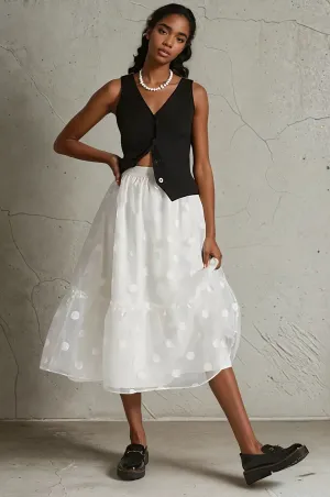 Natural Waist Tulle Midi Skirt - Snowflake Dot Tulle Midi Skirt - Snowflake Dot Breathable Material lace accents