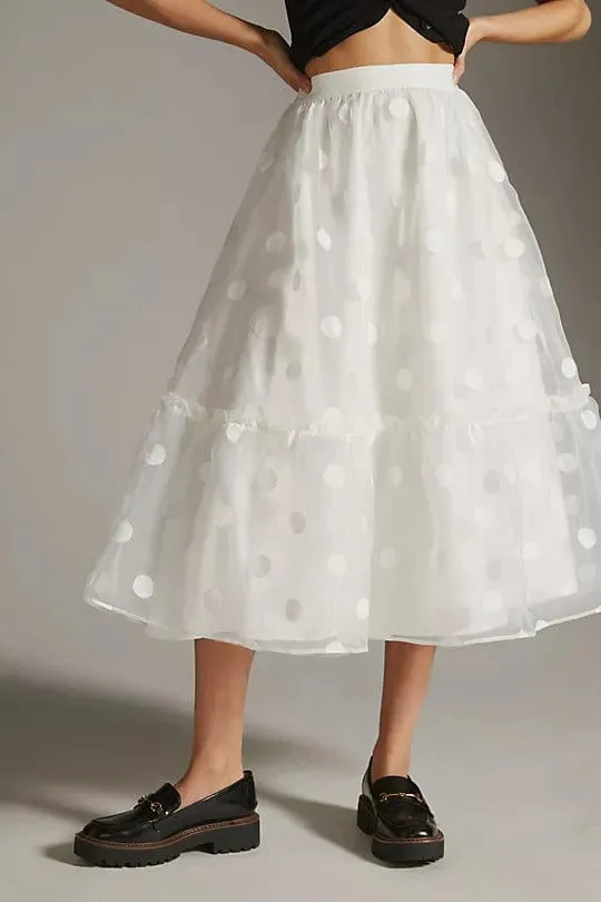 Tulle Midi Skirt - Snowflake Dot Water Resistant Smooth Motion