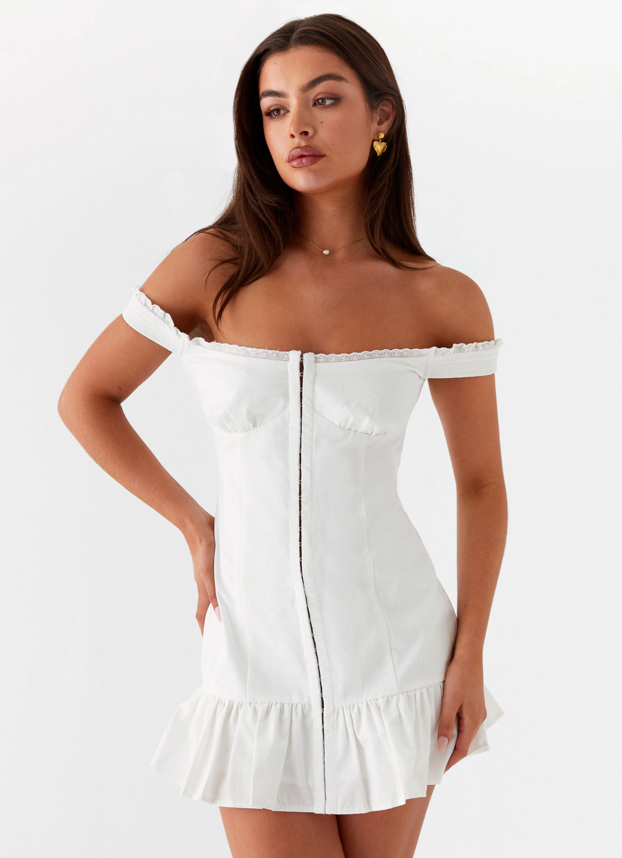 Odessa Frill Mini Dress - White Elegant Simplicity Comfortable Waist
