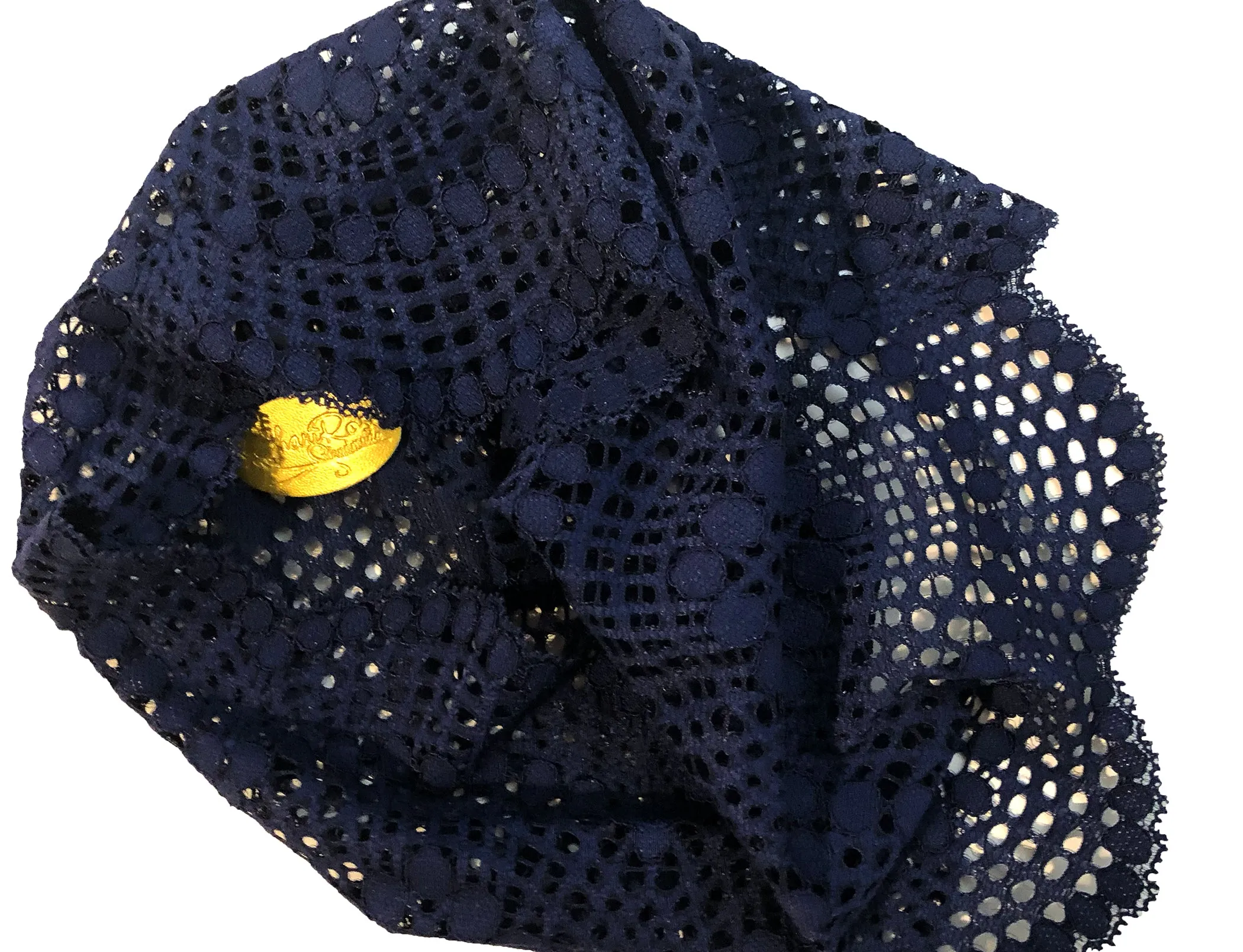 Navy blue lace headband scallop edge