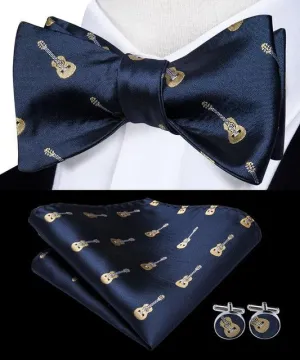 Navy Blue with Guitars Matching Bowtie Set (3pc)