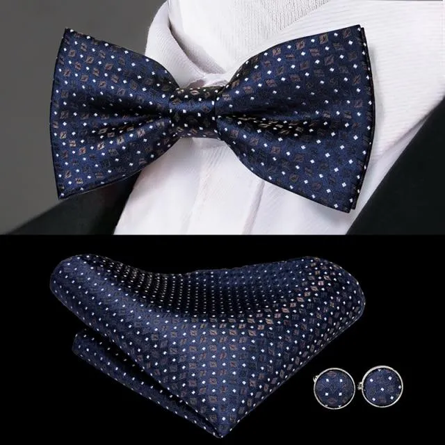 Navy Blue with White Pin Dots Matching Bowtie Set (3pc)