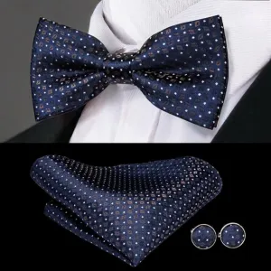 Navy Blue with White Pin Dots Matching Bowtie Set (3pc)