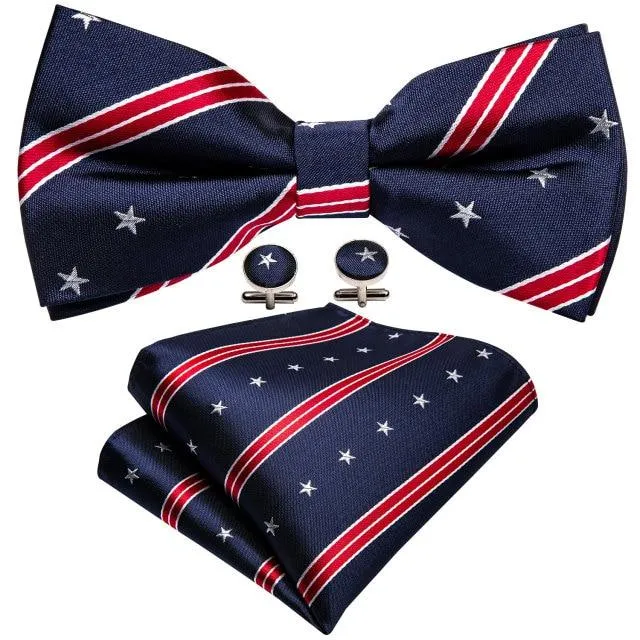 Navy Blue with White Stars & Red Stripes Matching Bowtie Set (3pc)
