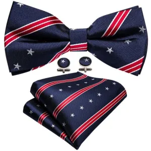Navy Blue with White Stars & Red Stripes Matching Bowtie Set (3pc)