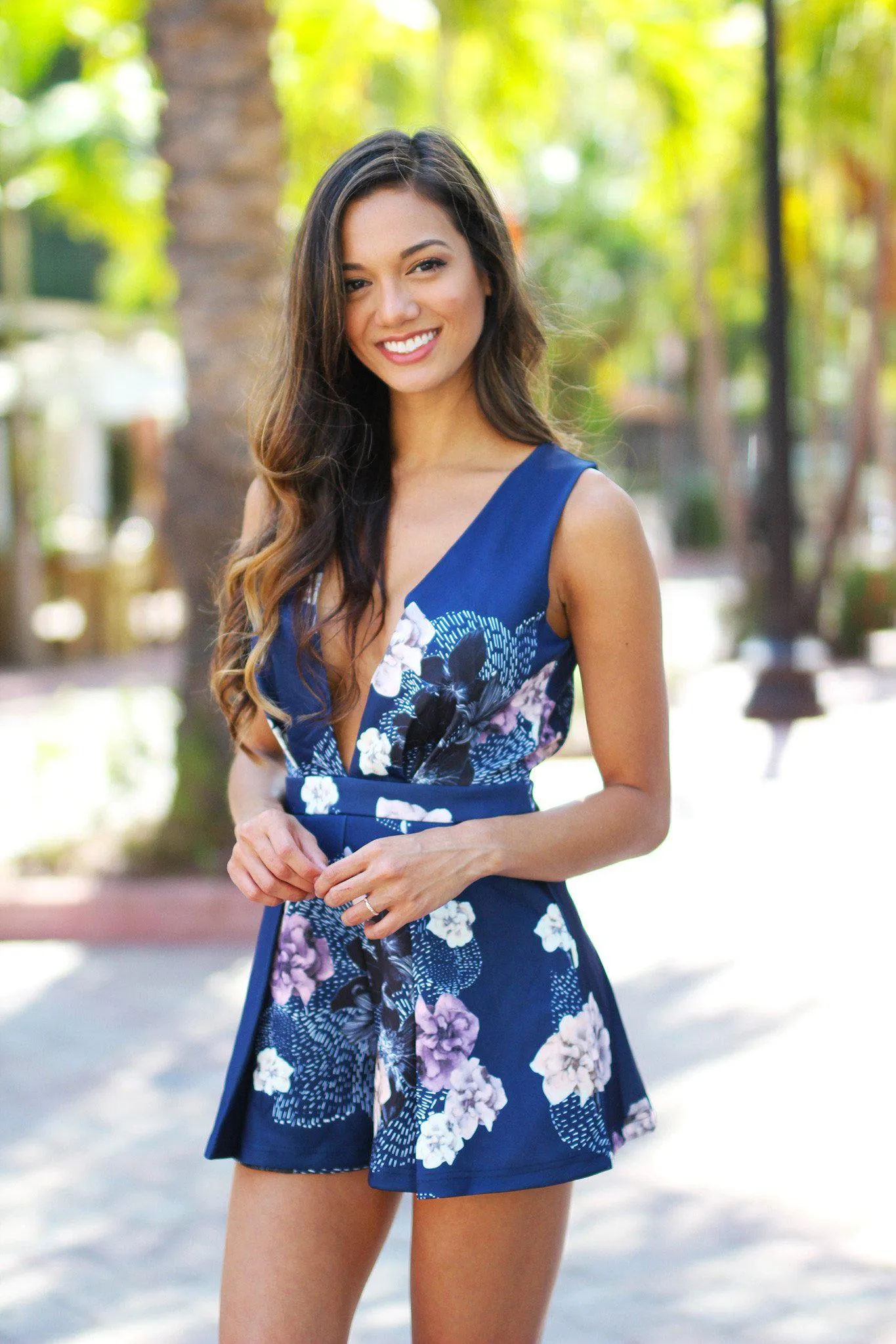 Navy Floral Romper