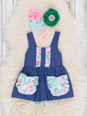 Navy Floral Ruffle Bubble