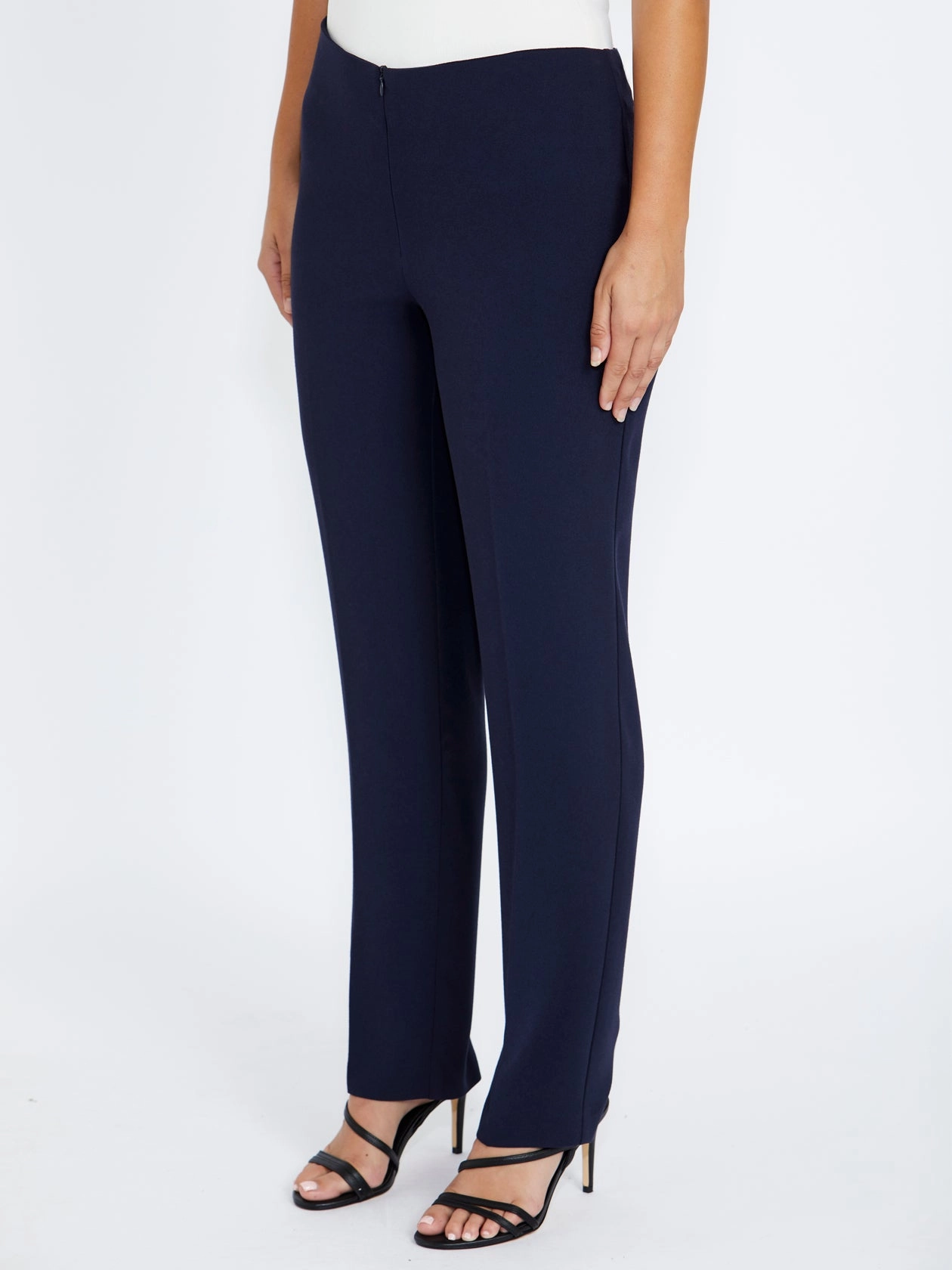 Water Resistant Navy Crepe Straight Leg Pant