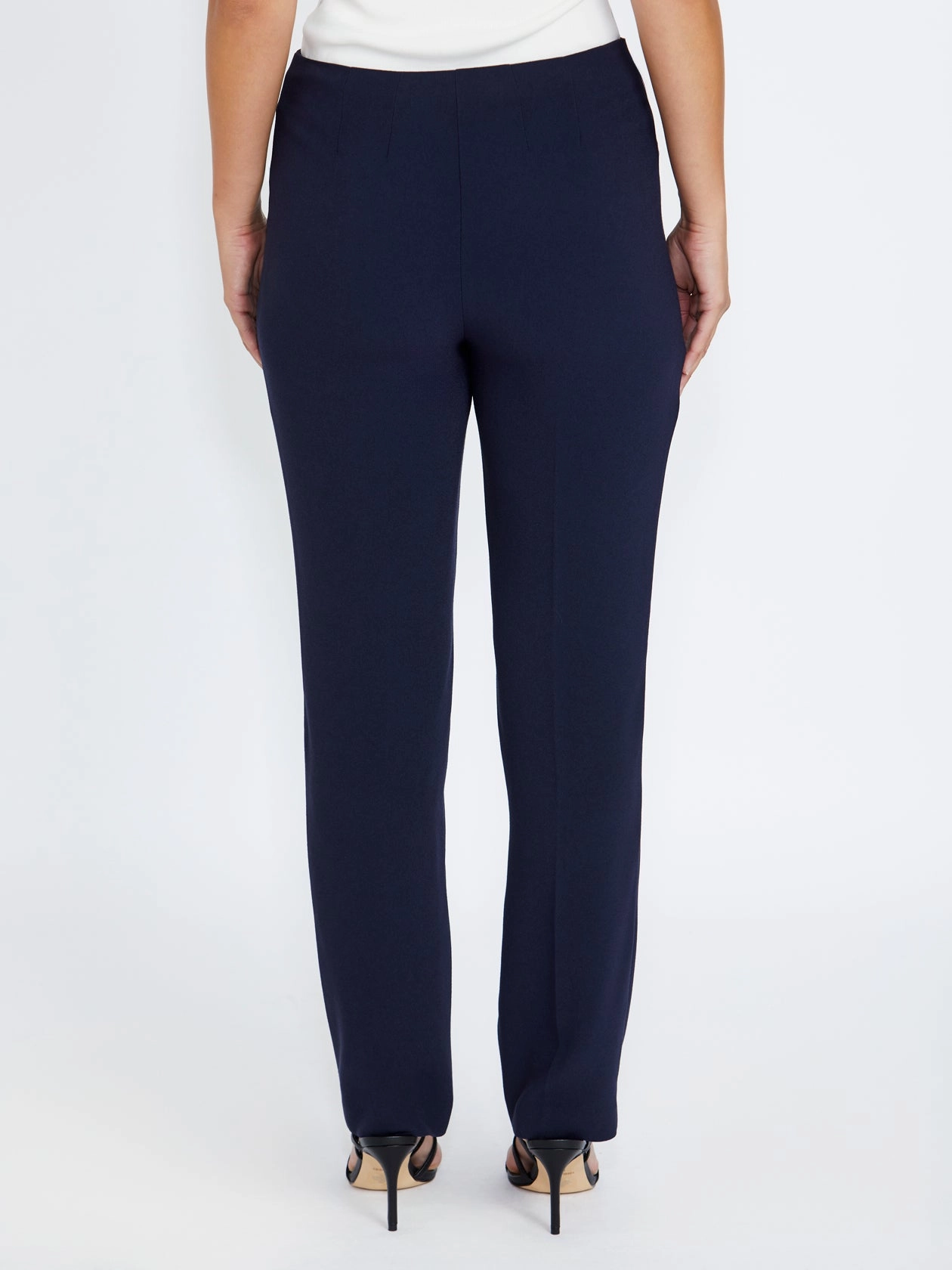 Navy Crepe Straight Leg Pant Non-Binding Fit Quick Wear
