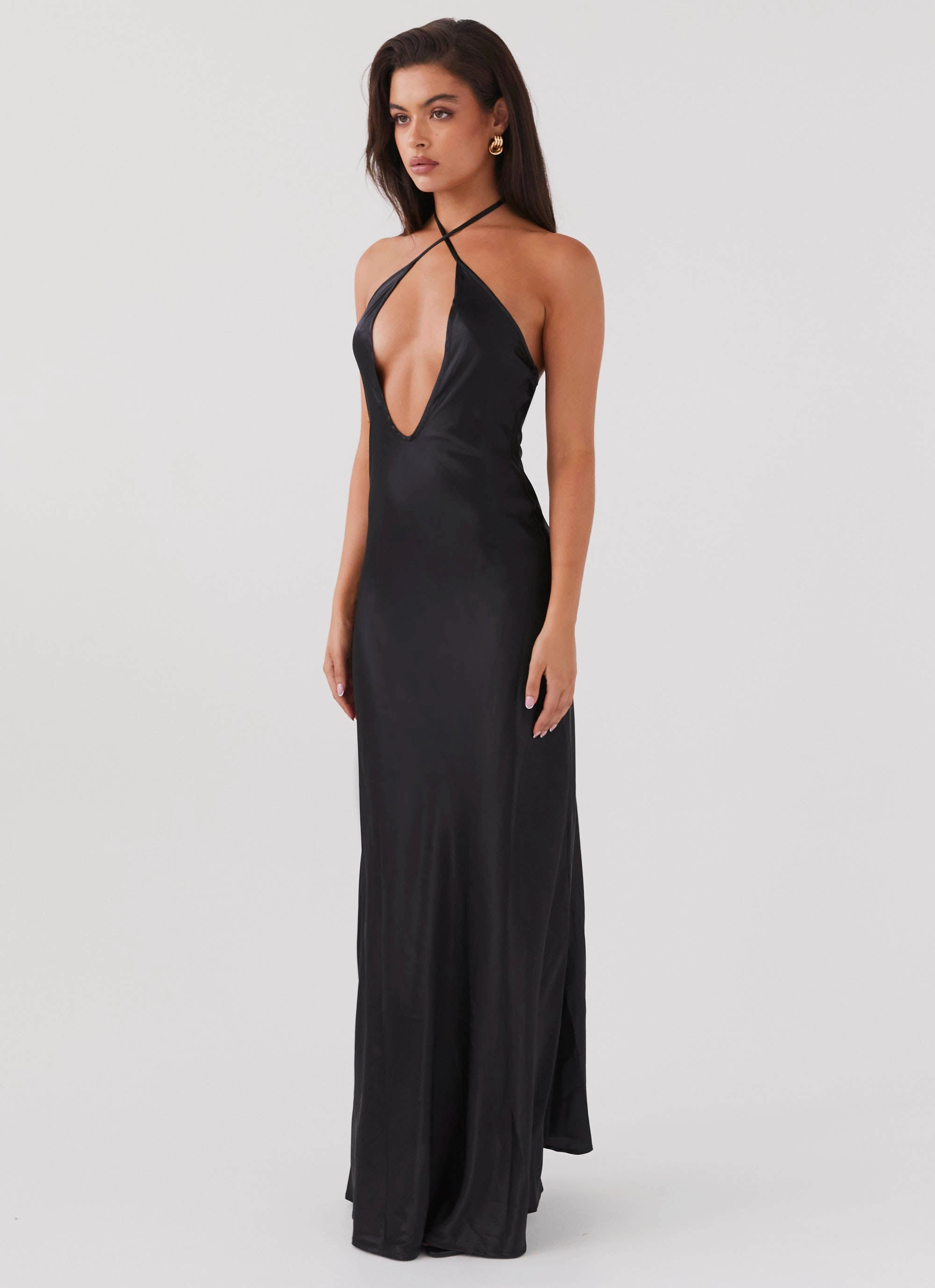 Chic Waistband Design Noir Symphony Maxi Dress - Black