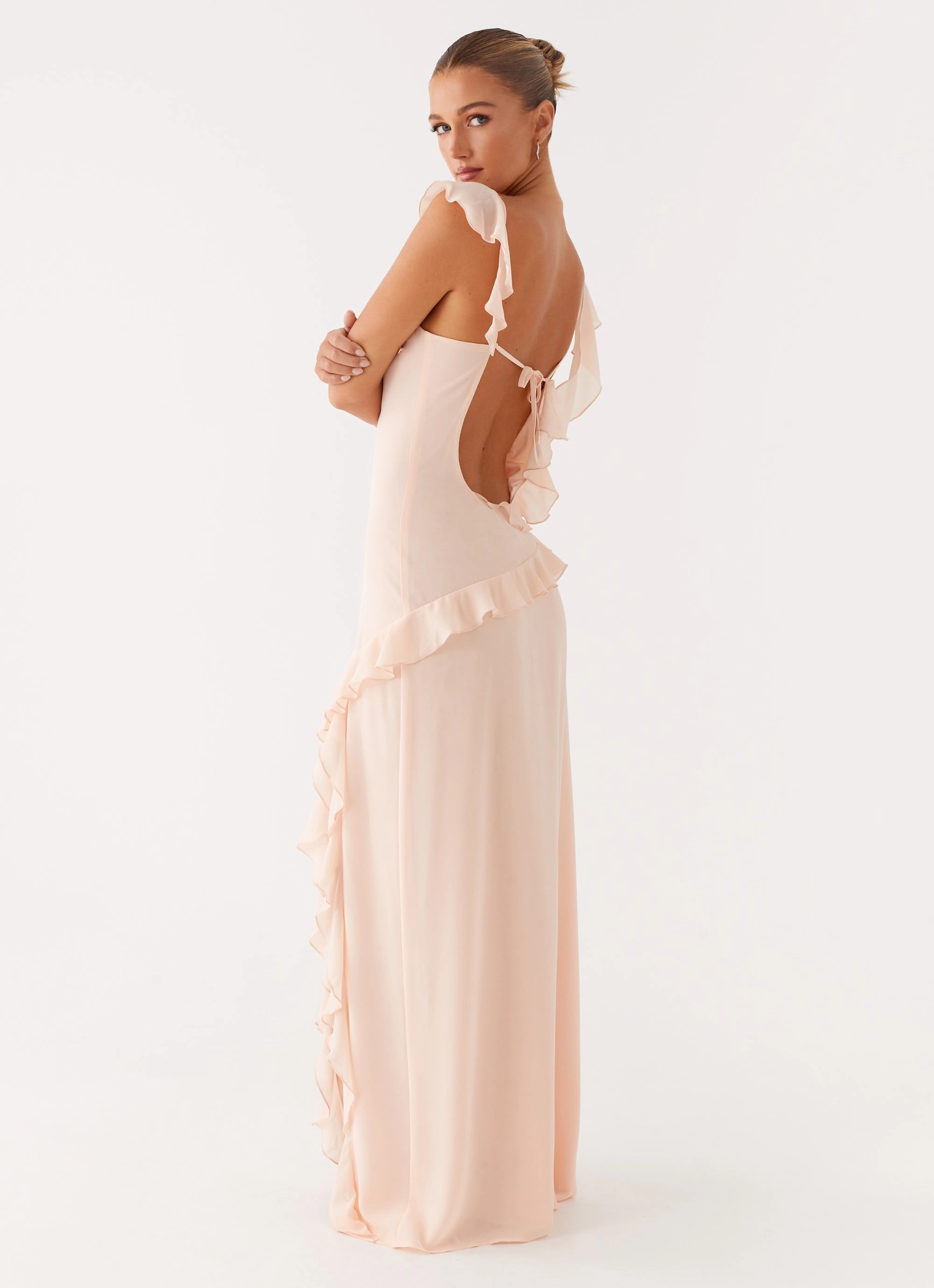 Naya Maxi Dress - Peach Luxe Fabric