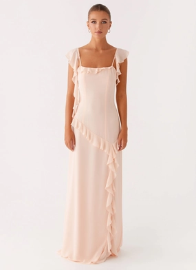 Naya Maxi Dress - Peach Straight hem Naya Maxi Dress - Peach Feminine Cut Stylish Line