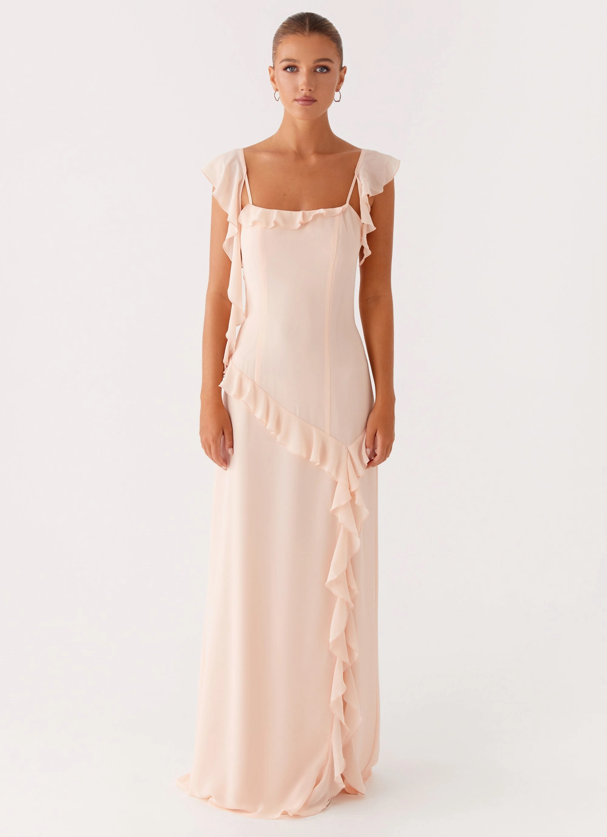 Naya Maxi Dress - Peach Feminine Cut Stylish Line