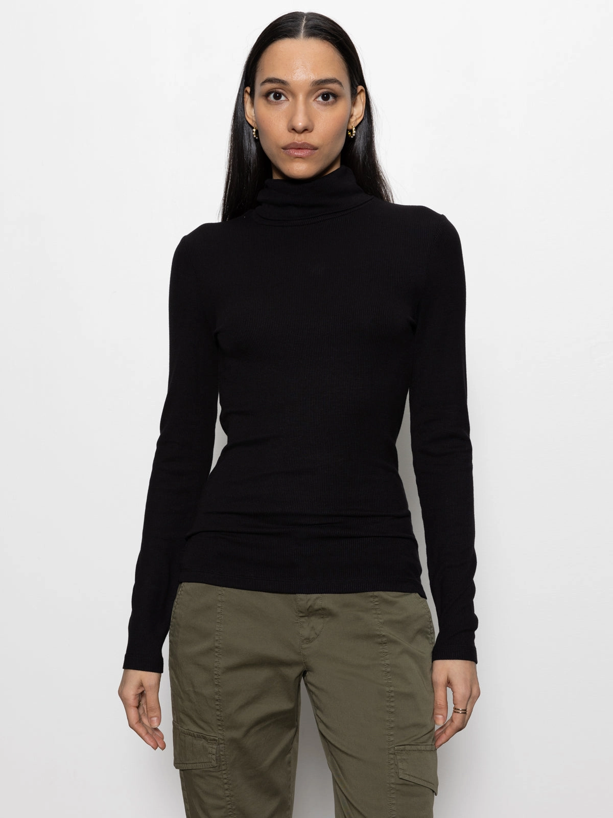 Essential Turtleneck Top Black Oversized Collar Style