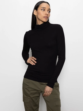 Essential Turtleneck Top Black Multi Layer Weaving Seasonless Style