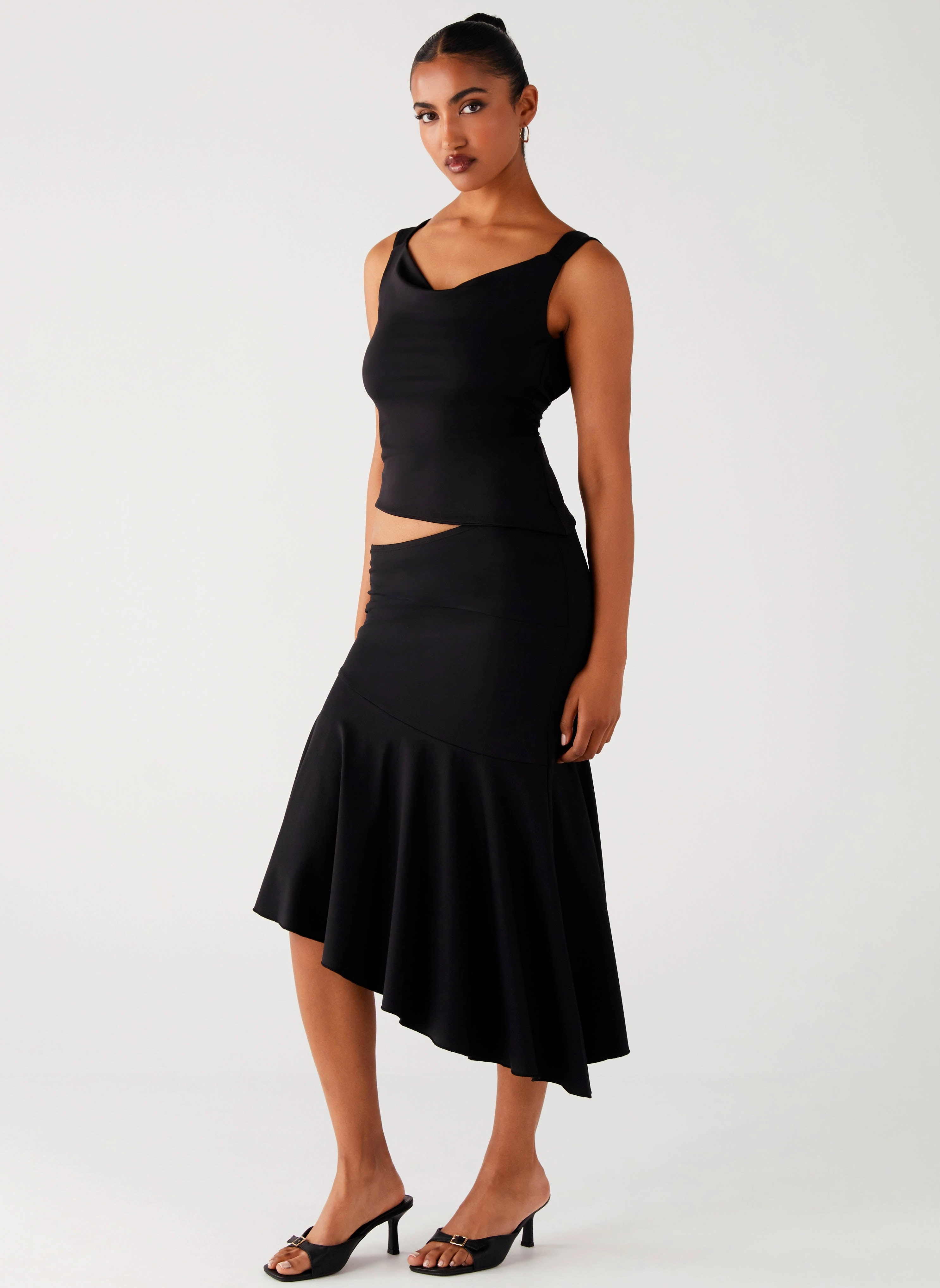 Wonderlust Midi Skirt - Black Tonal Look Seamless Edging