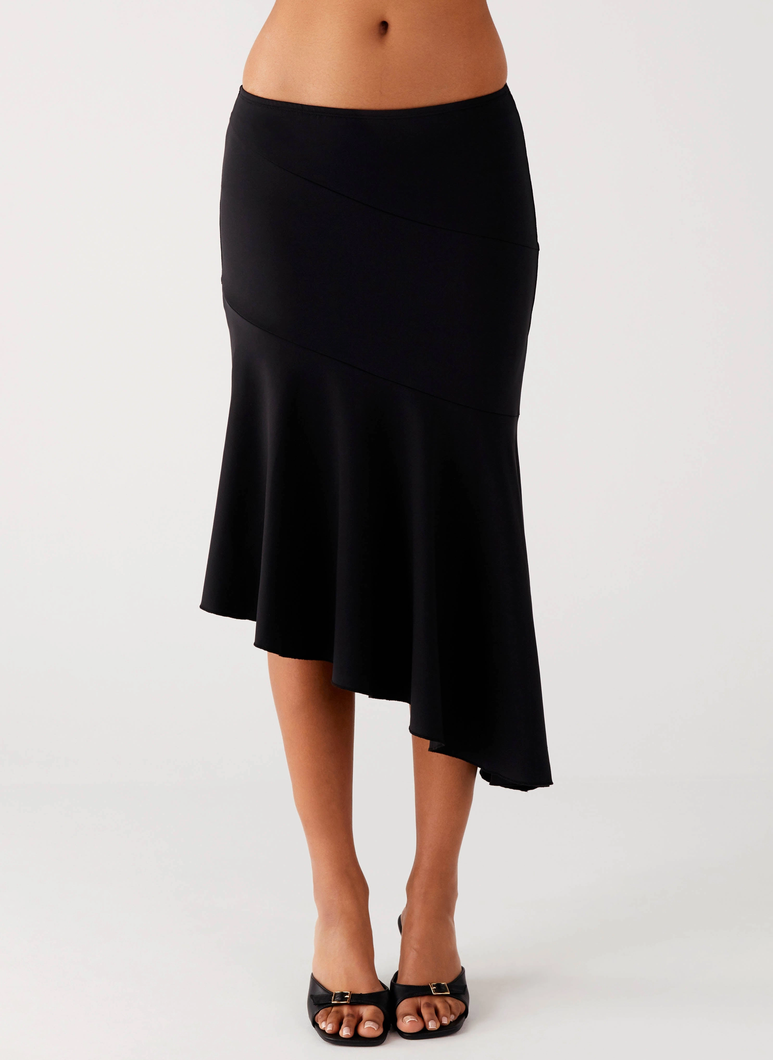 Wonderlust Midi Skirt - Black Functional Detail Minimal Vibe