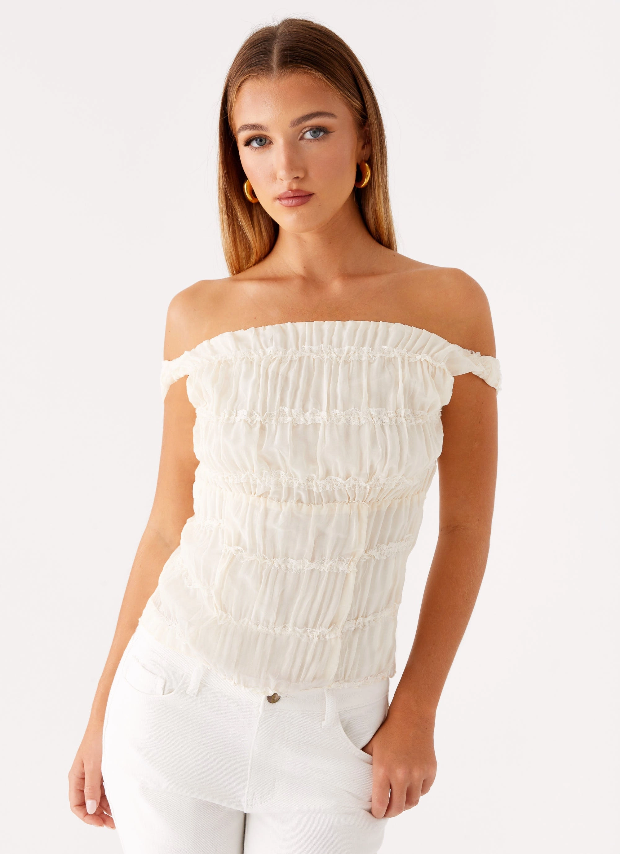 Ethically Sourced Material Double Layered Hem Nebula Top - Ivory