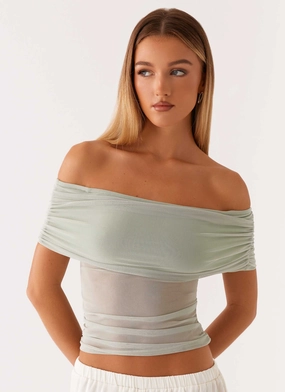 Nelly Off Shoulder Top - Pistachio Yarn Dyed Stripes