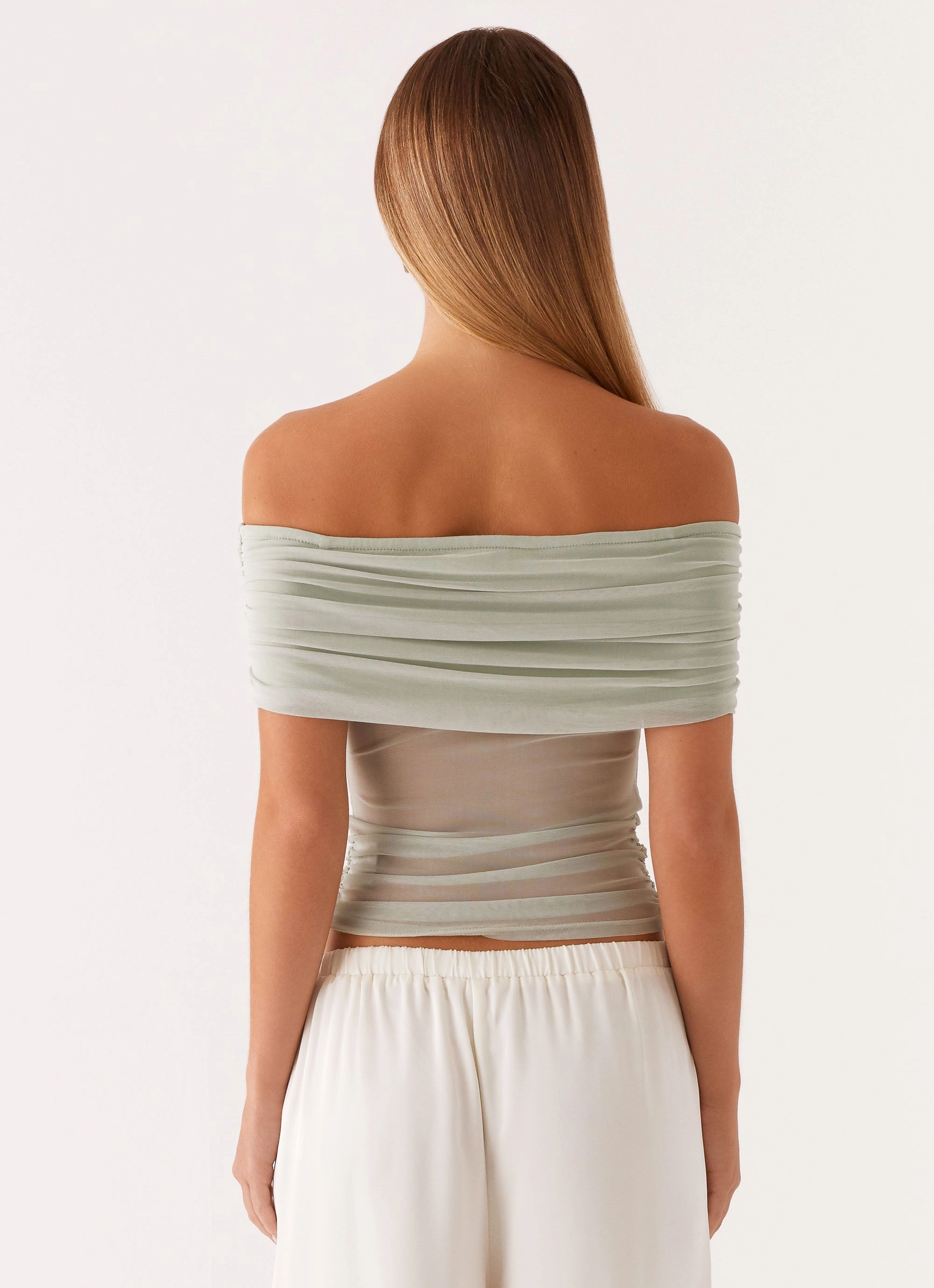 Sleeveless Top Heather Effect Finish Nelly Off Shoulder Top - Pistachio