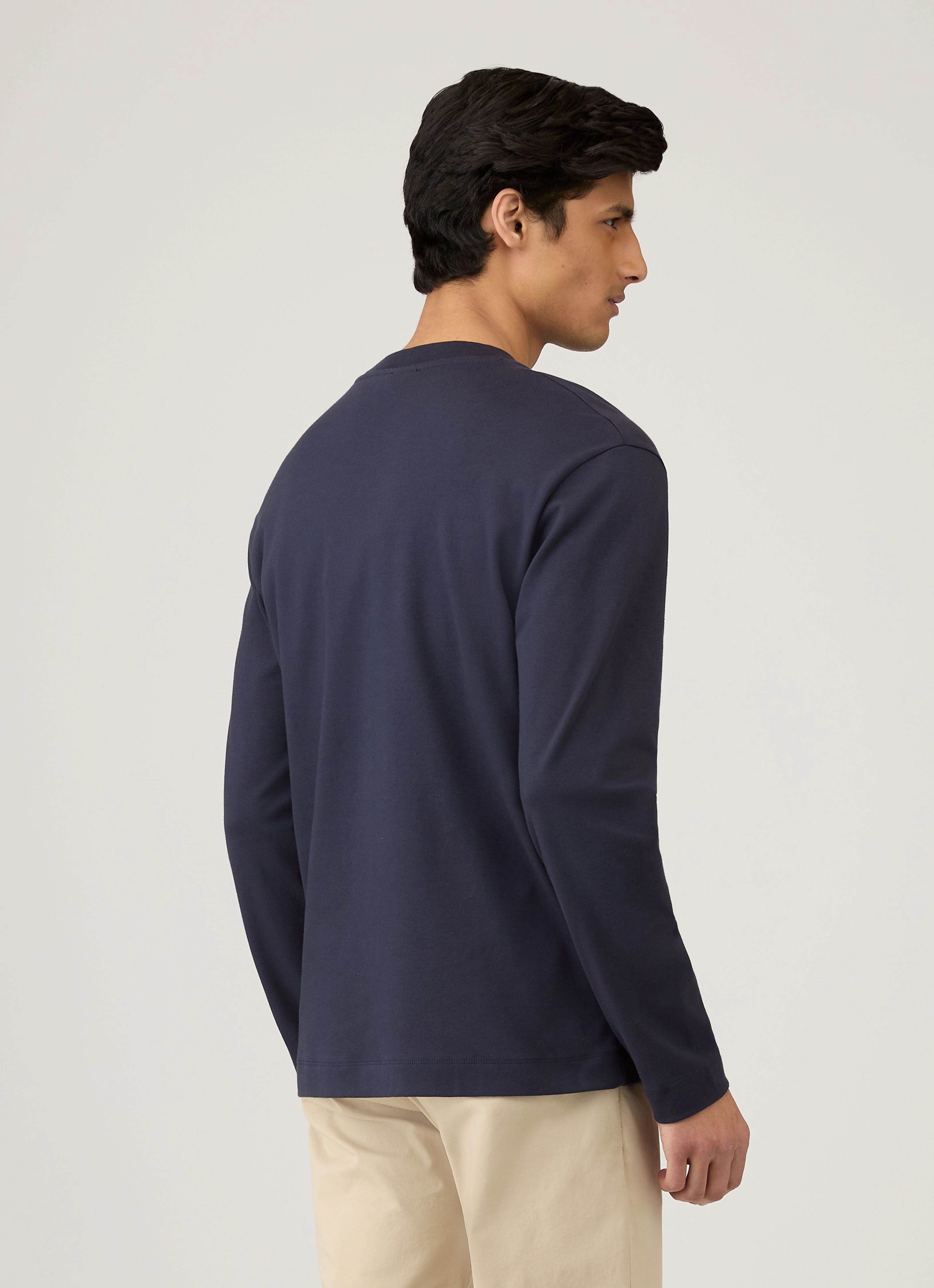 Office Casual Men's Long Sleeve Heavyweight T-shirt in Navy