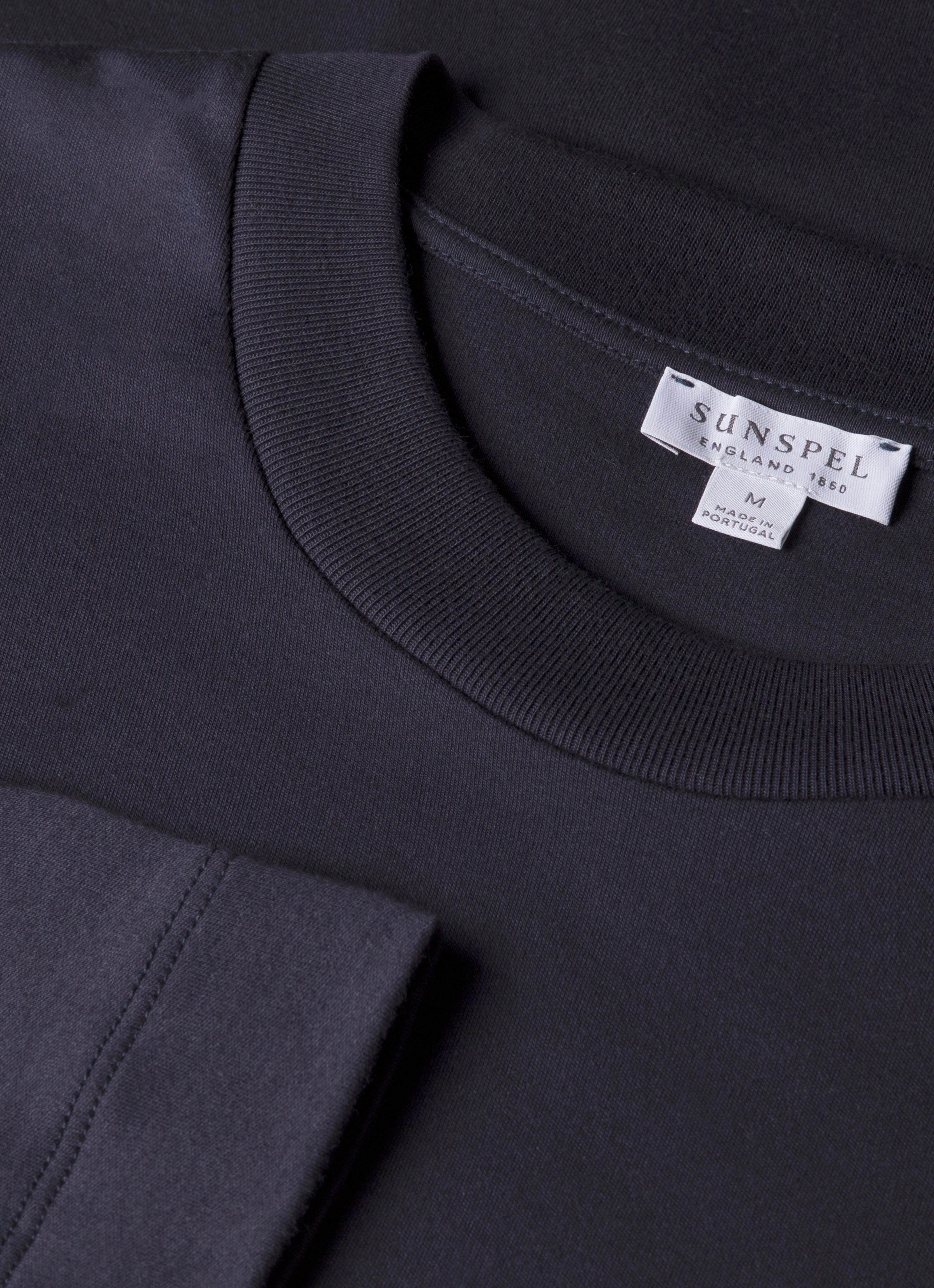 Men's Long Sleeve Heavyweight T-shirt in Navy Odor Control Finish Subtle Logo Placement