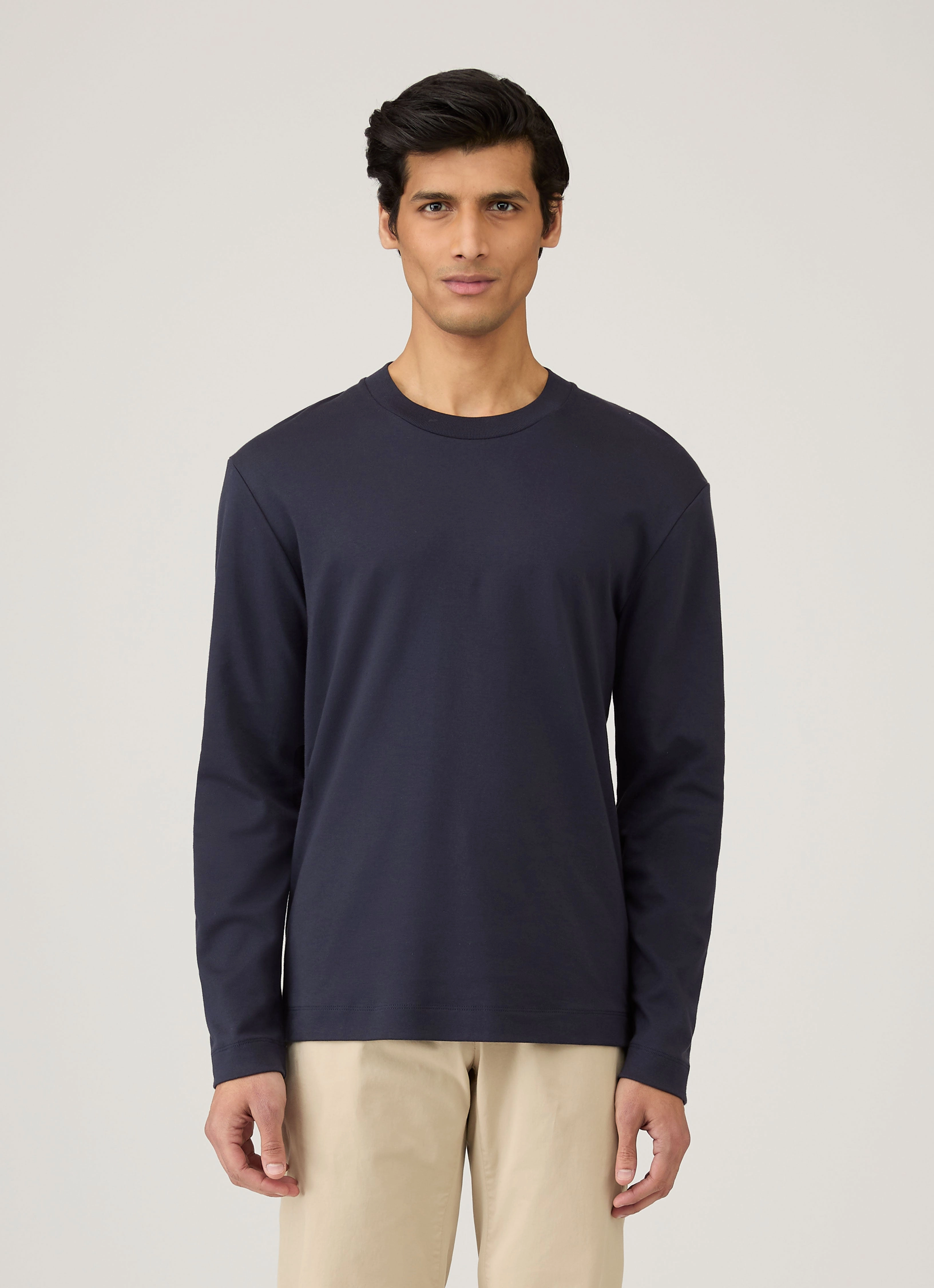Men's Long Sleeve Heavyweight T-shirt in Navy Simple and Comfortable Relaxed Everyday Wear