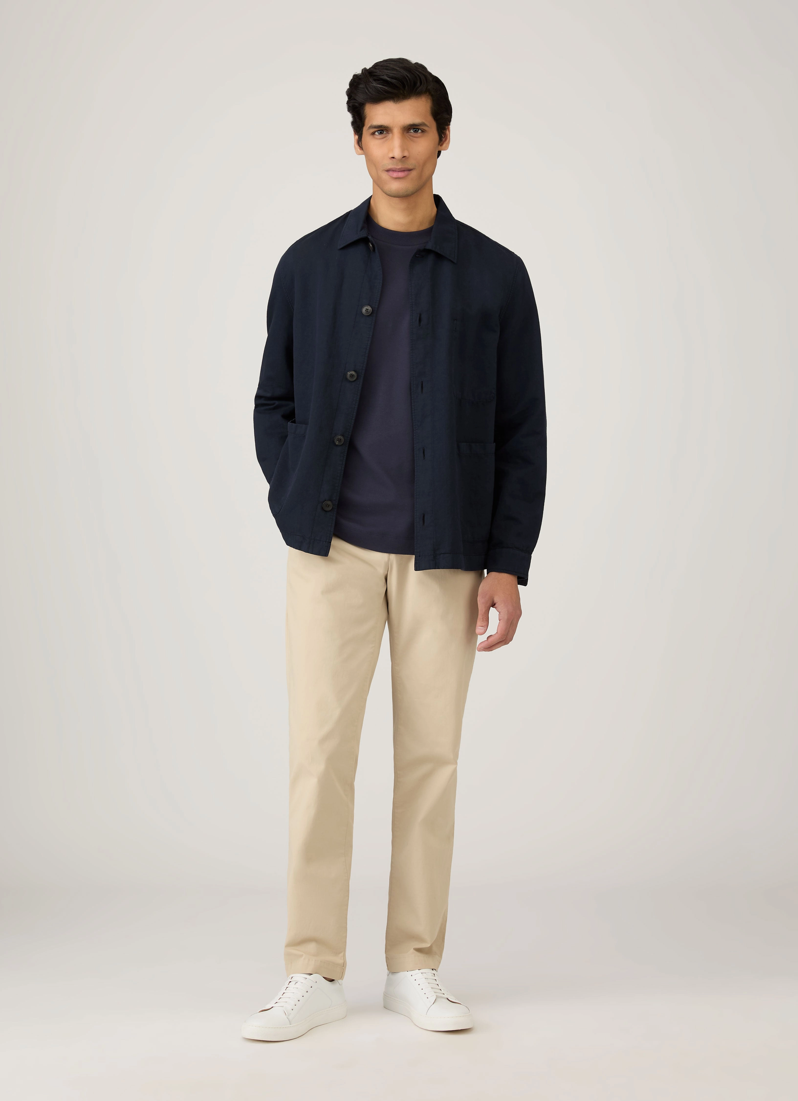 Men's Long Sleeve Heavyweight T-shirt in Navy Effortless Comfort Design Wrinkle Resistant Material