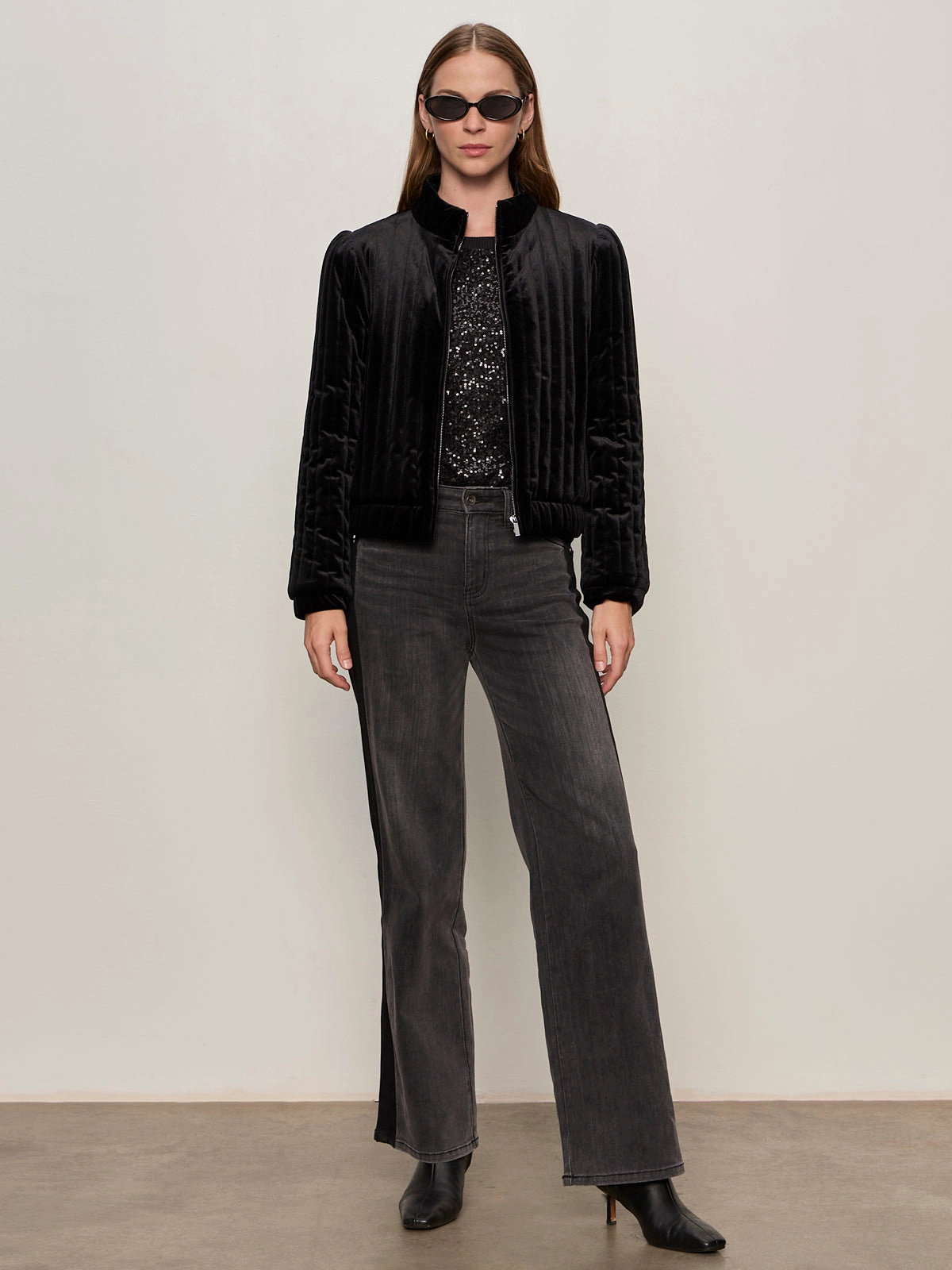 label Refresh Quilted Velvet Jacket Black