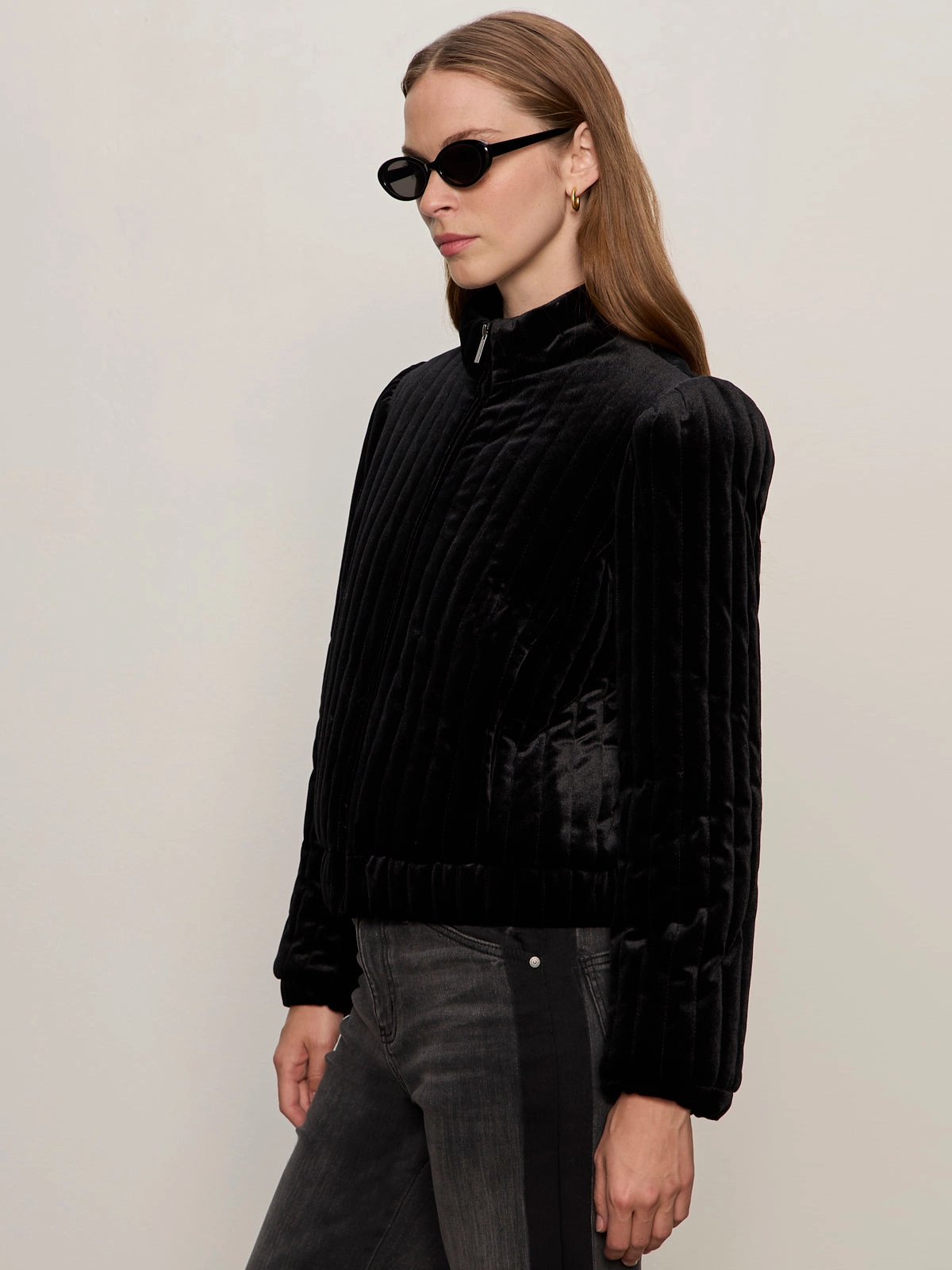 Lightweight Design Quilted Velvet Jacket Black