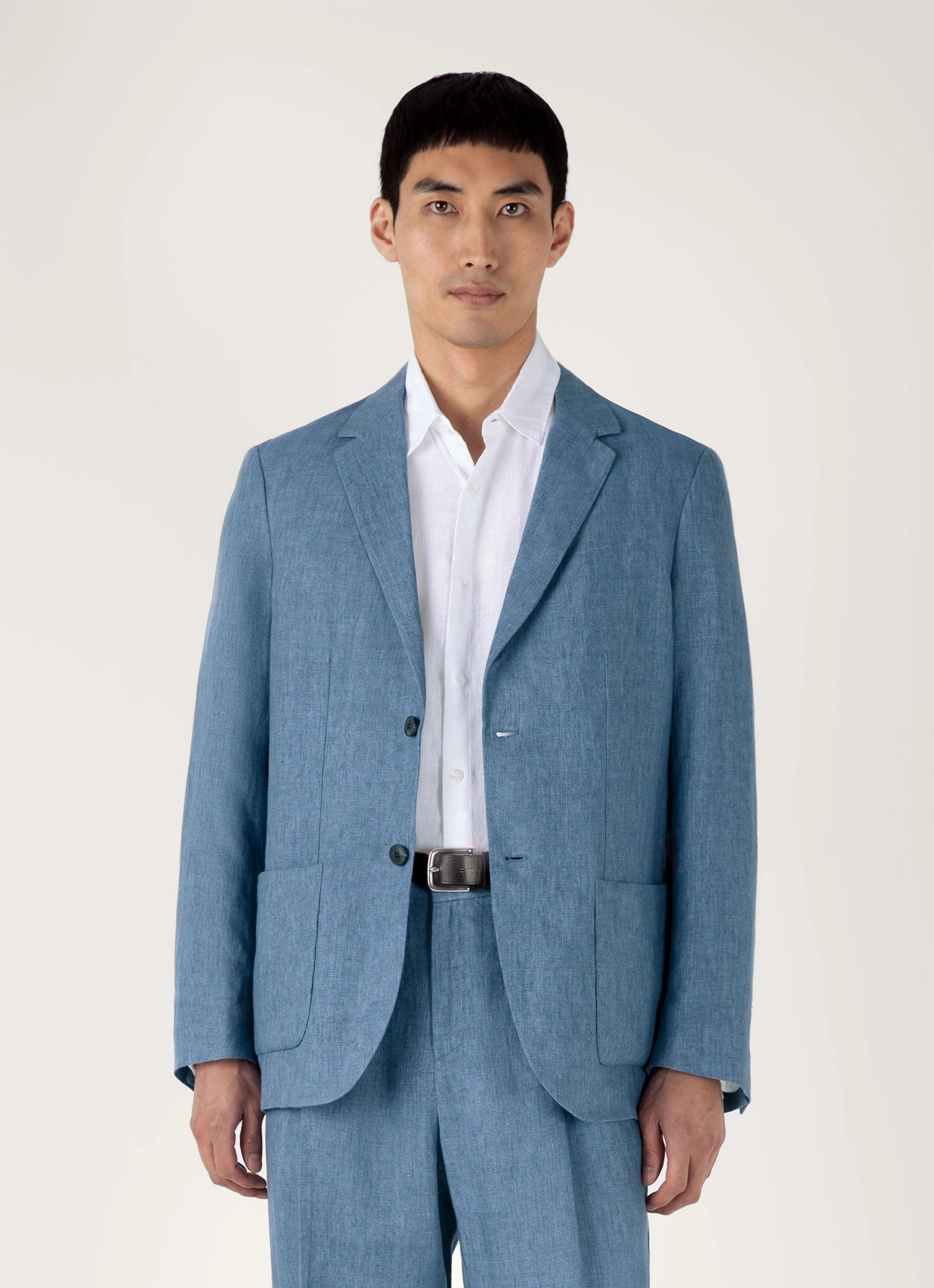 Men's Linen Blazer in Soft Denim Melange Internal Security Pocket