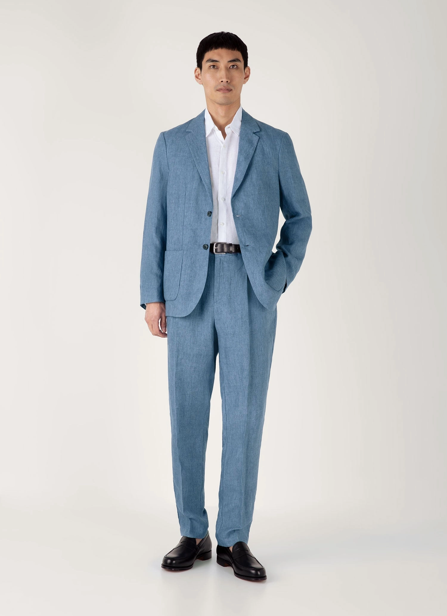 Travel Day Sleek Look Men's Linen Blazer in Soft Denim Melange